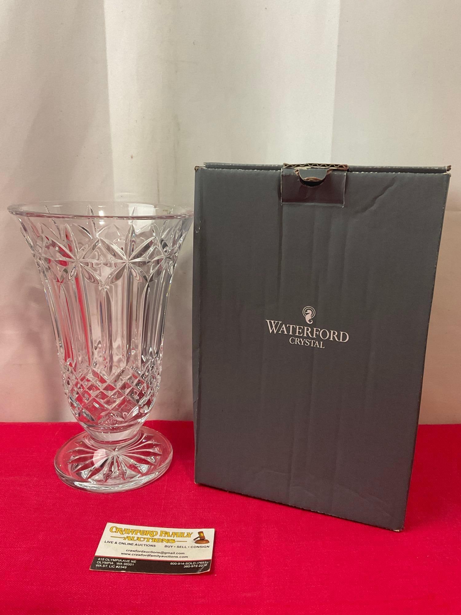 Waterford Crystal Vase, Balmoral 10 inches tall, in original box: Appears to be in good shape. The piece is marked on the bottom. The piece measures approx 10 inches tall. See pics. E-3410
