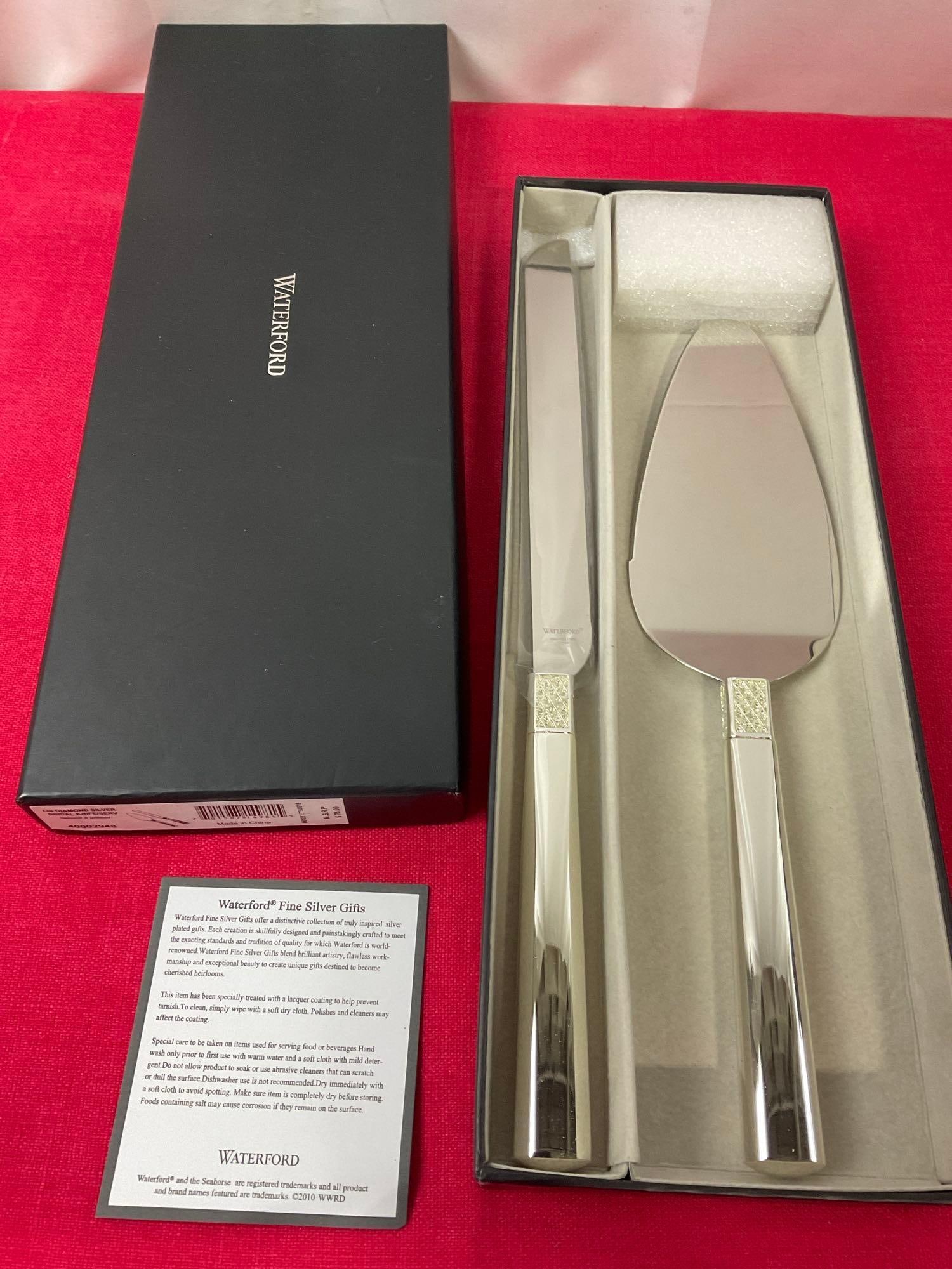 Waterford Lismore Diamond Silver Bridal Knife/Server, Silverplated Set of 2 in original box (1 of 4)
