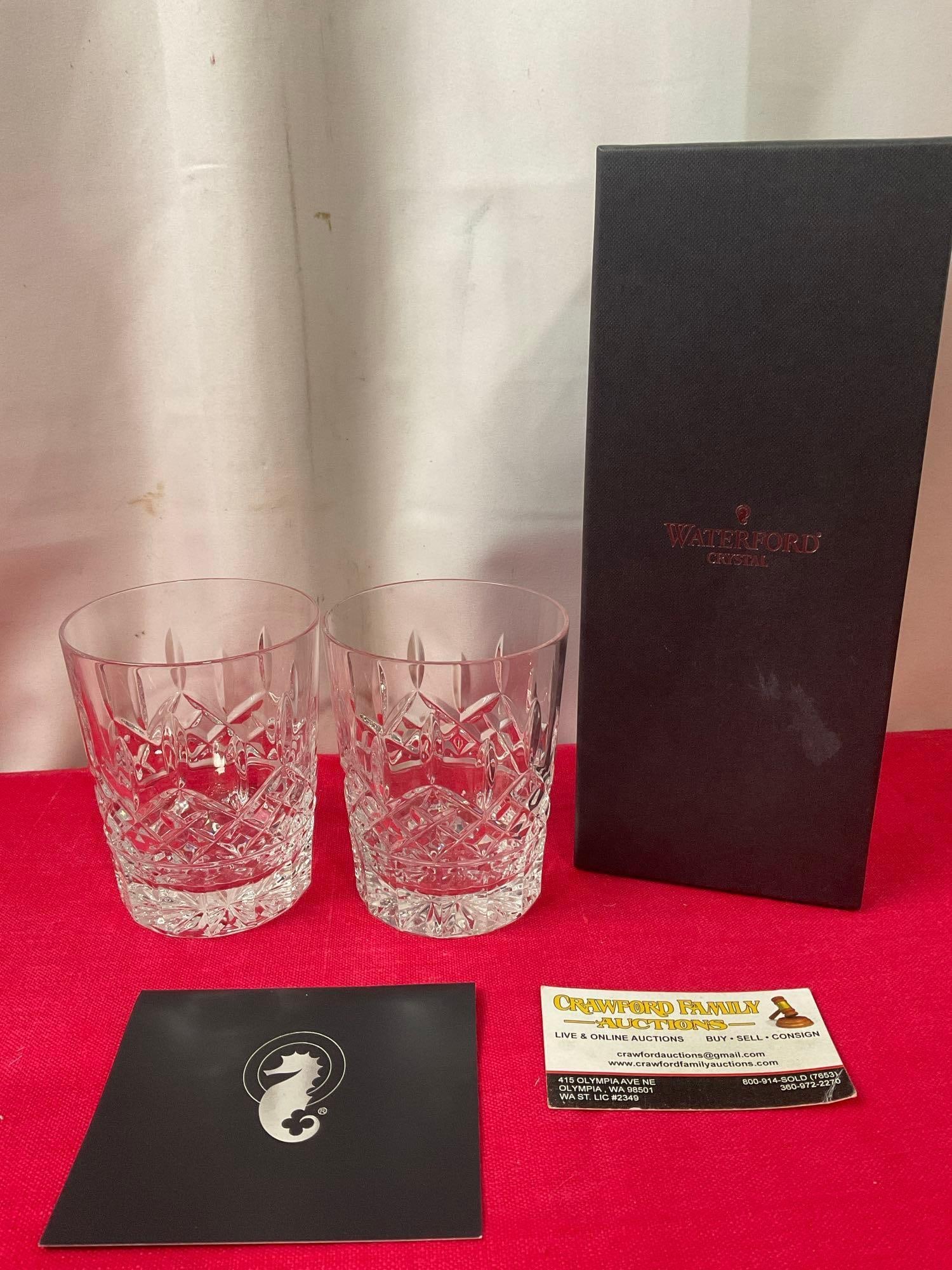 Waterford Crystal, pair of Lismore 12 oz Old Fashioned Glasses, in original box, 4.25 inches tall (1 of 4)