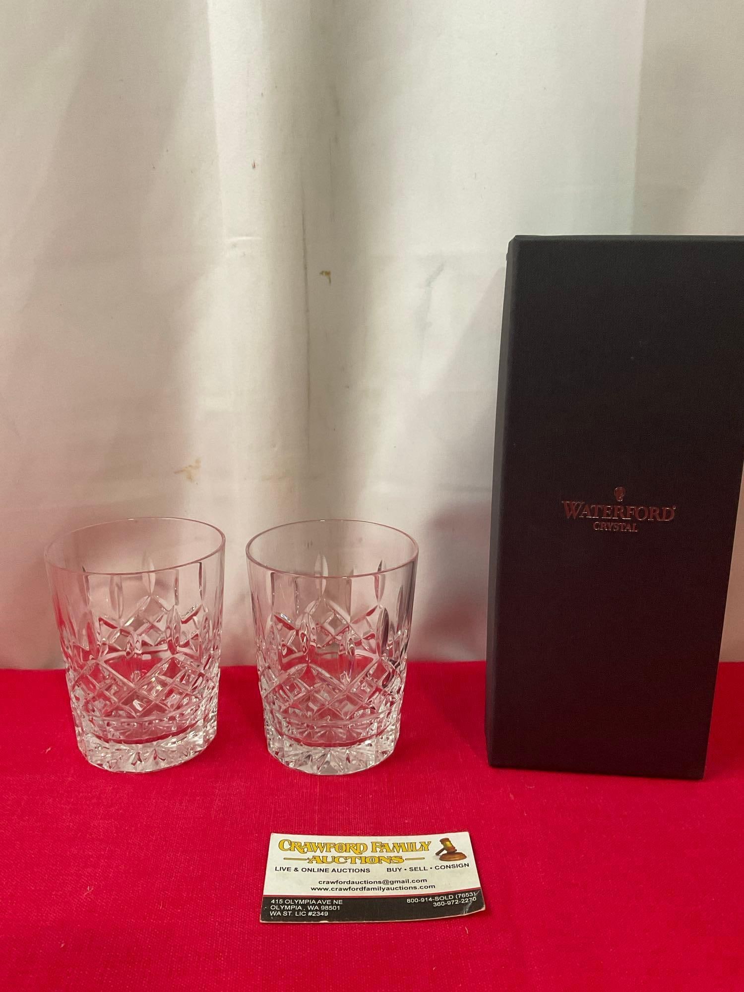 Waterford Crystal, pair of Lismore 12 oz Old Fashioned Glasses, in original box, 4.25 inches tall (1 of 5)