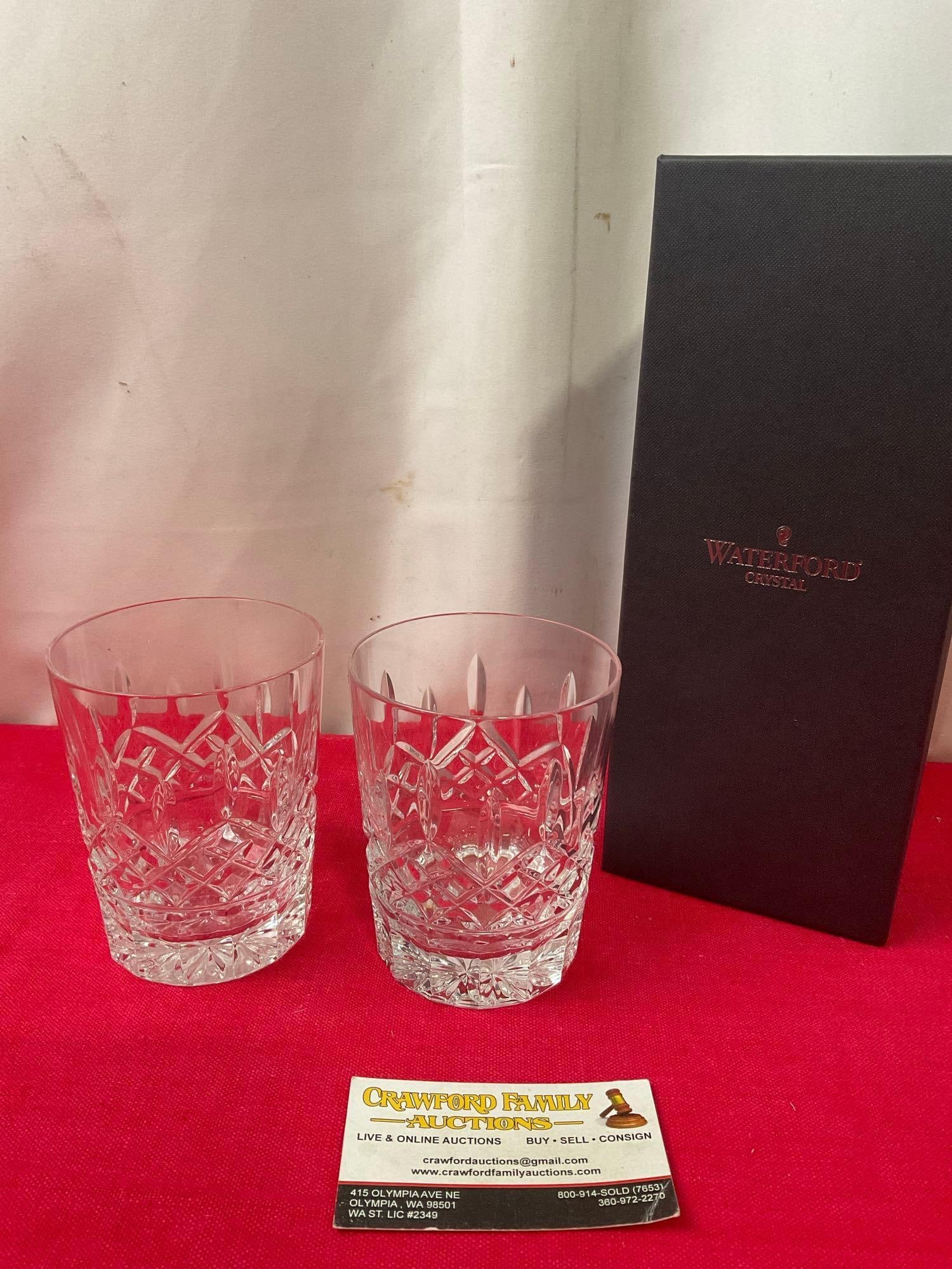 Waterford Crystal, pair of Lismore 12 oz Old Fashioned Glasses, in original box, 4.25 inches tall (1 of 6)