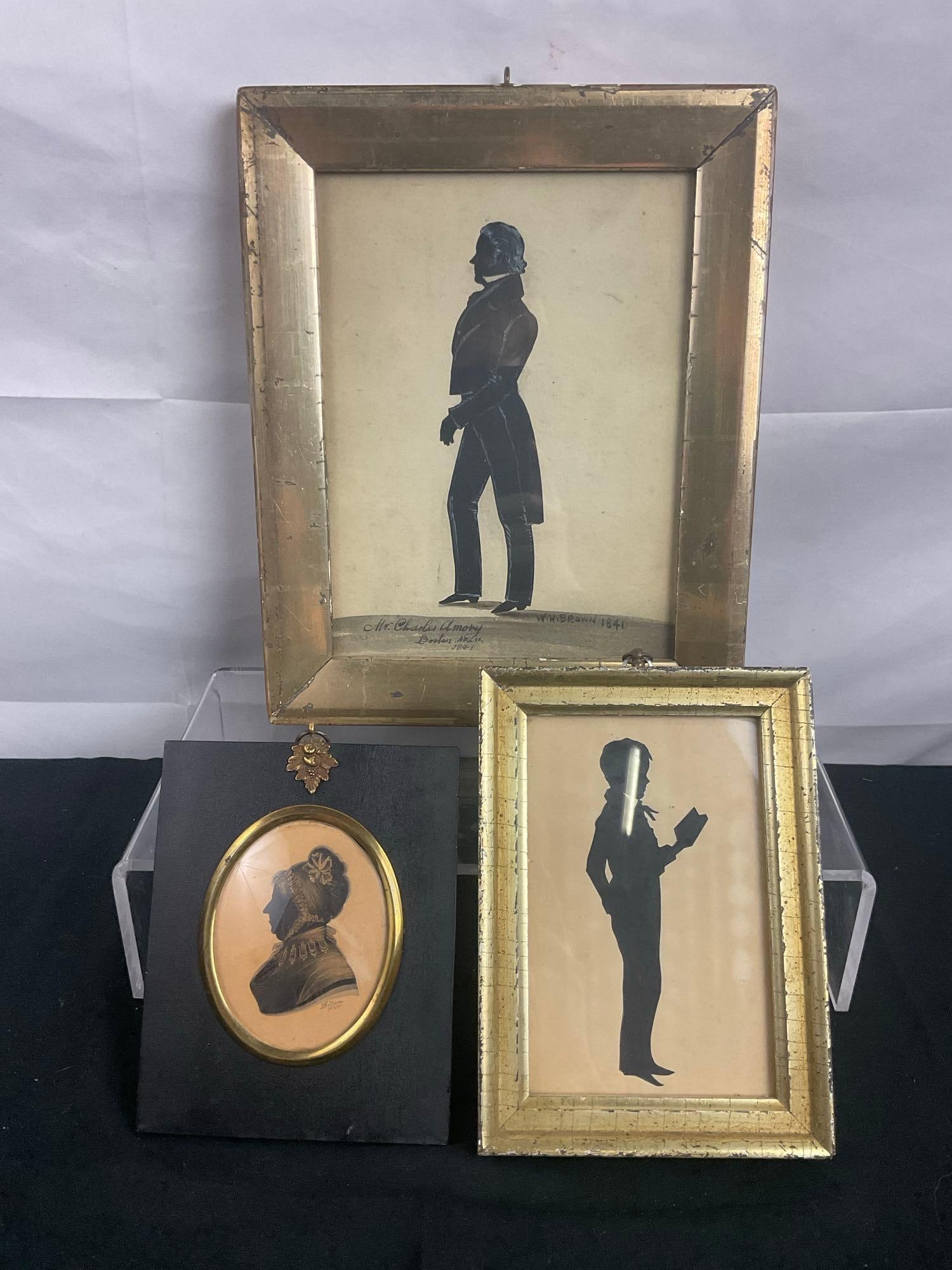 Trio of Antique Framed Silhouettes incl. Boy Reading, Old woman, & Gentleman - See pics (1 of 6)