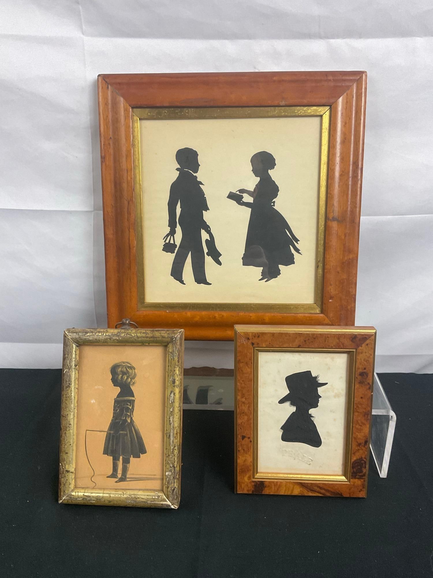 Trio of Antique Framed Silhouettes incl. French Royal Family, Peale Embossed, Girl w/ Whip - See (1 of 6)
