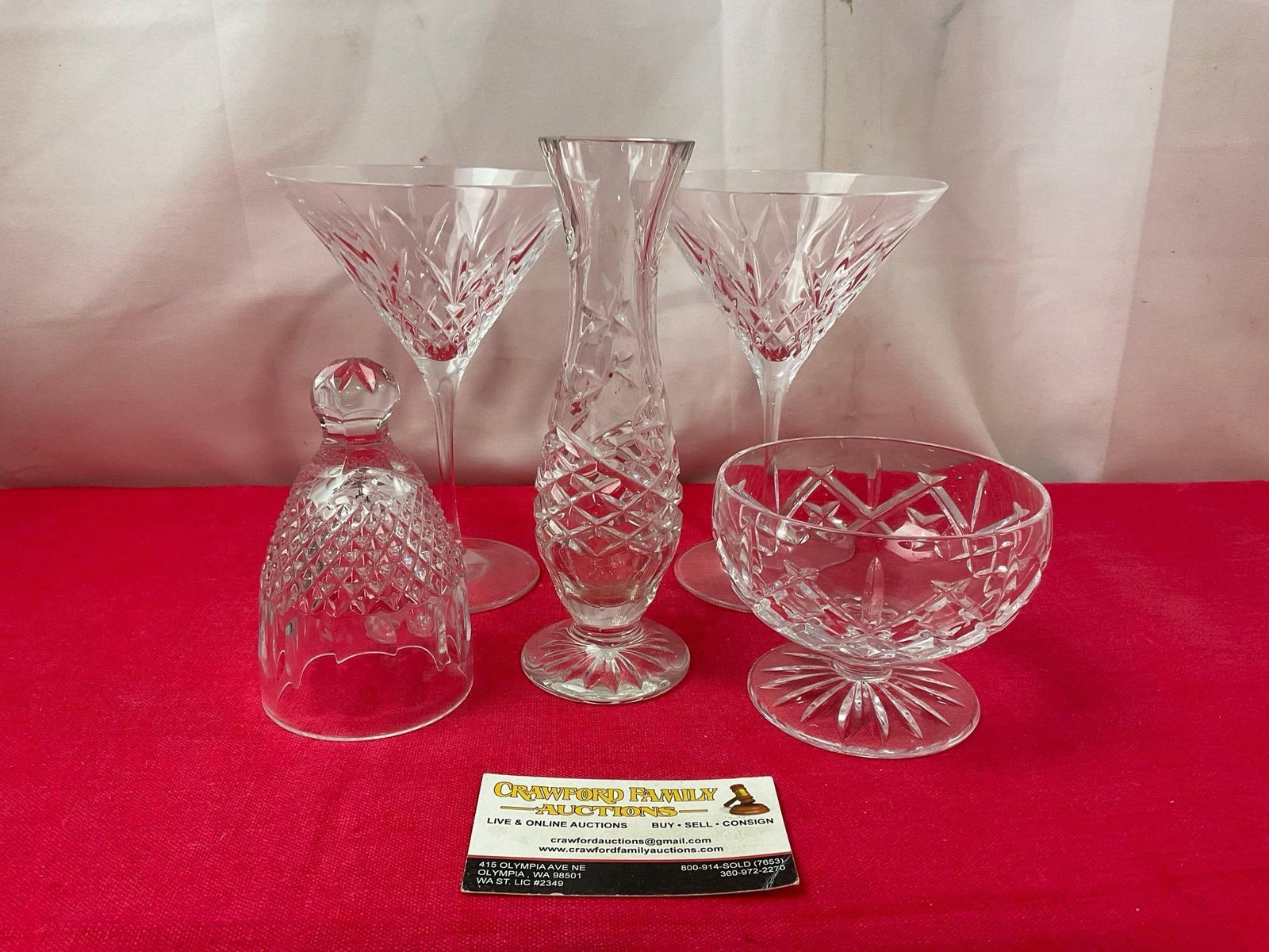 Waterford Crystal, Pair of Plaza Martini Glasses, Bell, Dessert Cup, & Vase, 8 inches tall (1 of 6)