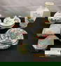 6 pcs Vintage White Glass & Ceramic Jar & Vase Assortment w/ Bright Floral & Bird Designs. See pi...