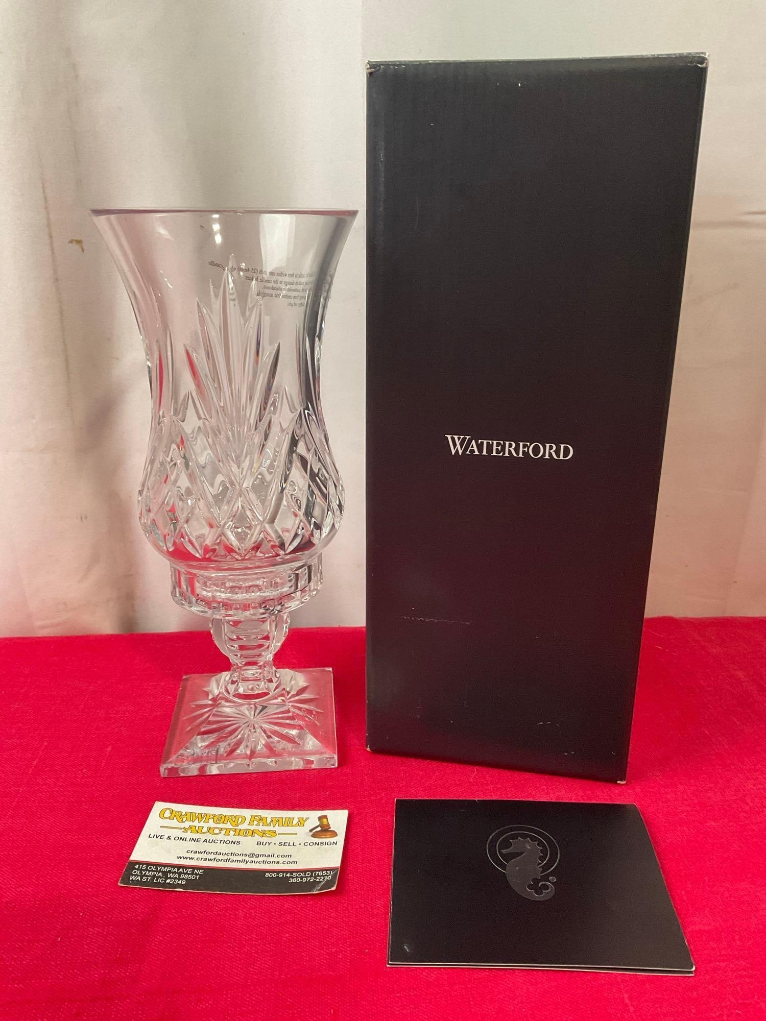 Waterford Crystal, Wexford Eternal Flame Hurricane Candleholder, in original box, 10 inches tall (1 of 5)