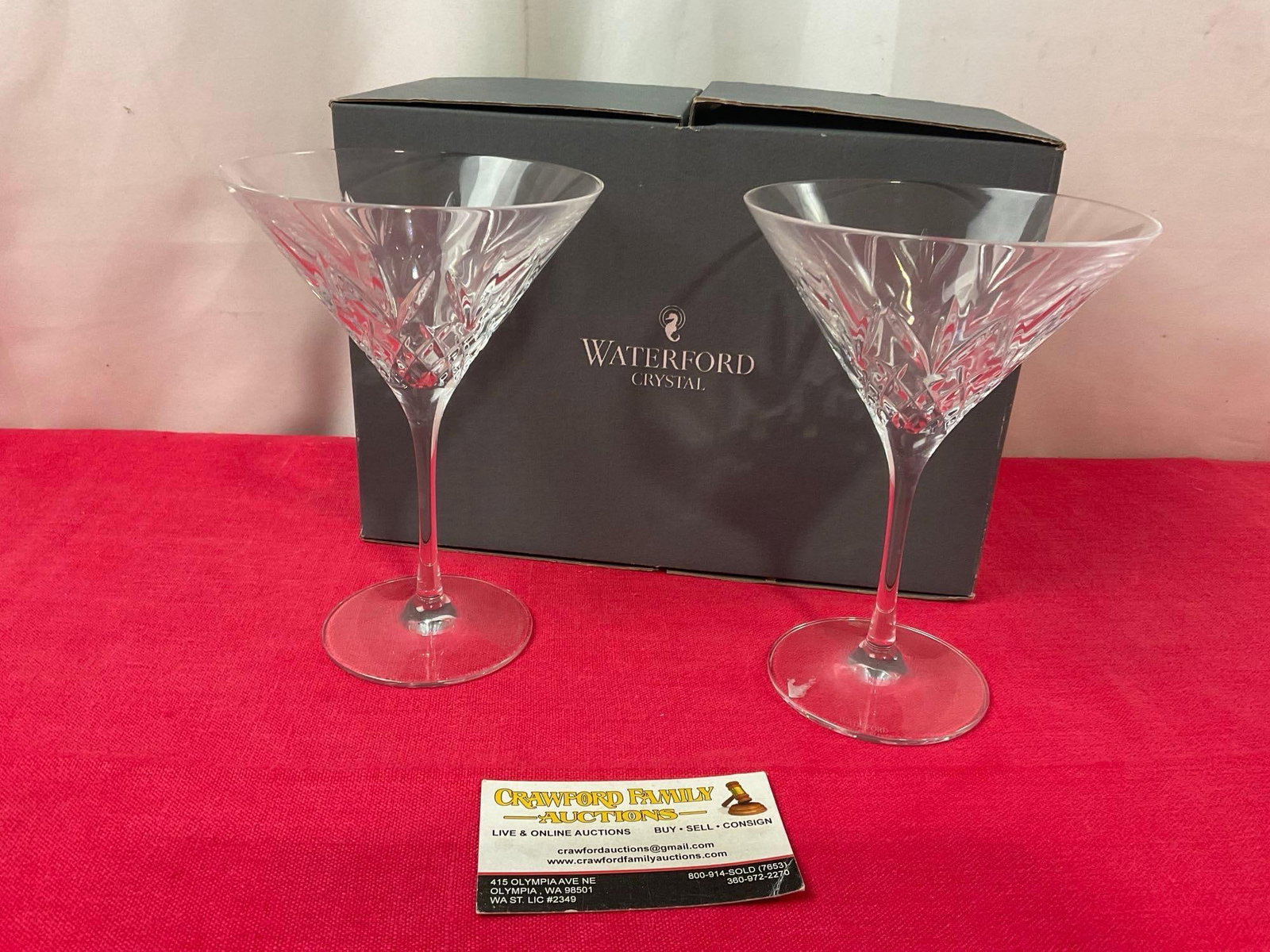 Waterford Crystal, Pair of Plaza Martini Glasses, w/ original box, 7 inches tall: Appears to be in good shape. The piece is marked on the bottom. The piece measures approx 7 inches tall. See pics. E-3410