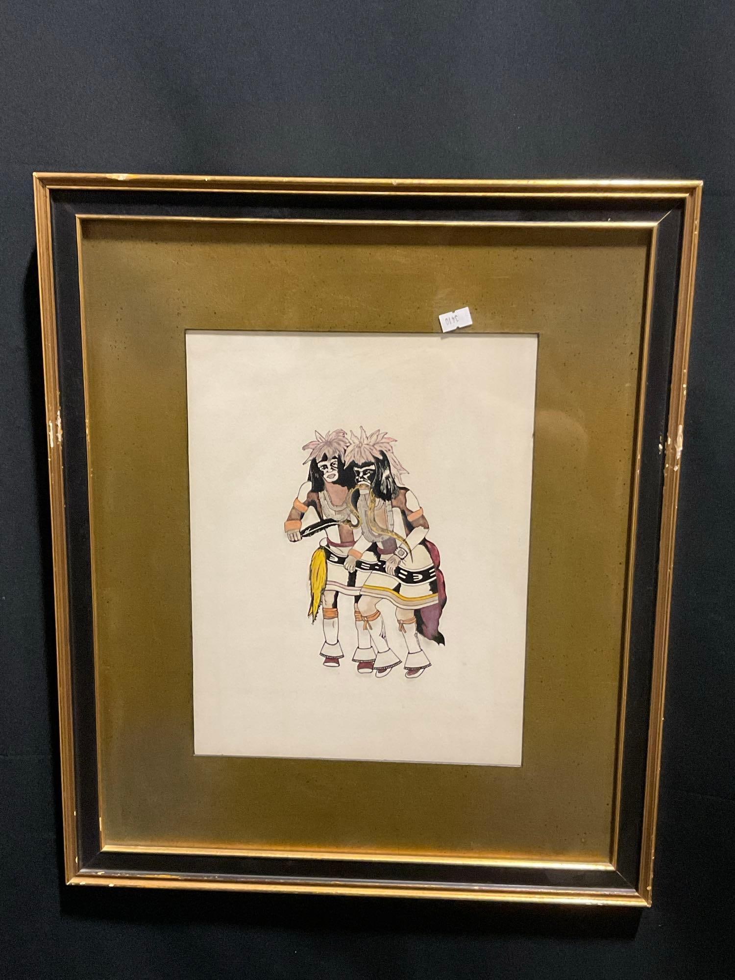 Framed Untitled by Native American Pueblo Artist, frame measures 21.5h x 18w inches (1 of 3)