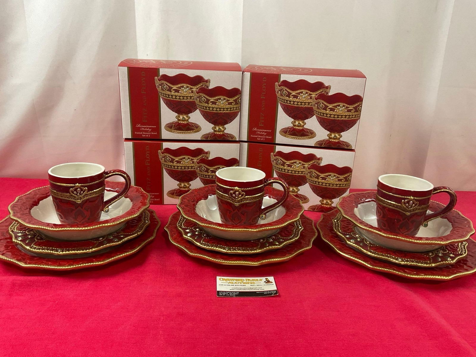 20 Piece Set of Renaissance Holiday pattern, Fitz & Floyd Porcelain China, Serving for 3, & 8 cups (1 of 7)