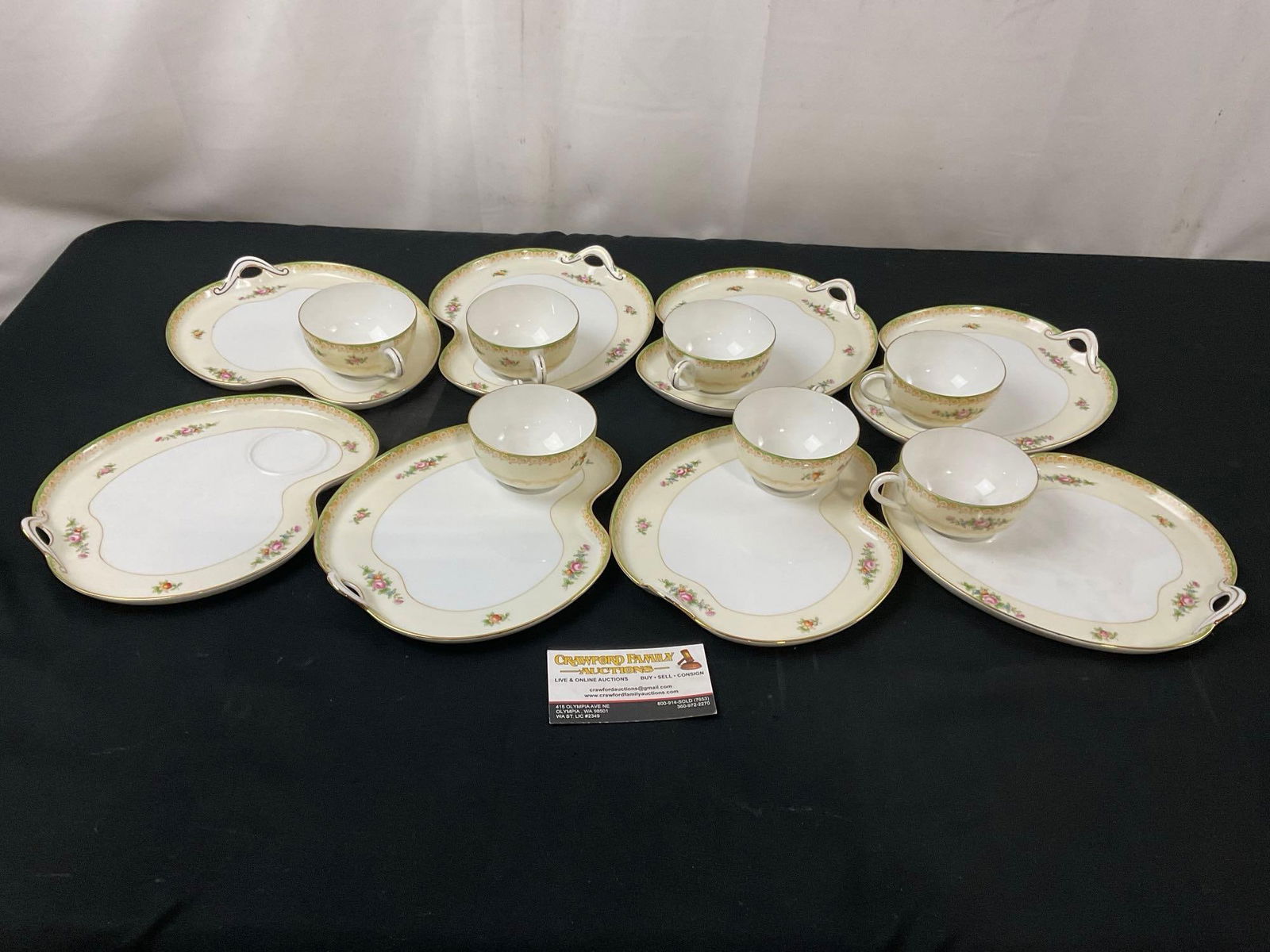 Set of Noritake Snack Plates & Cups, 7 cups, 8 plates, 15 pieces, pink roses yellow floral pattern (1 of 5)