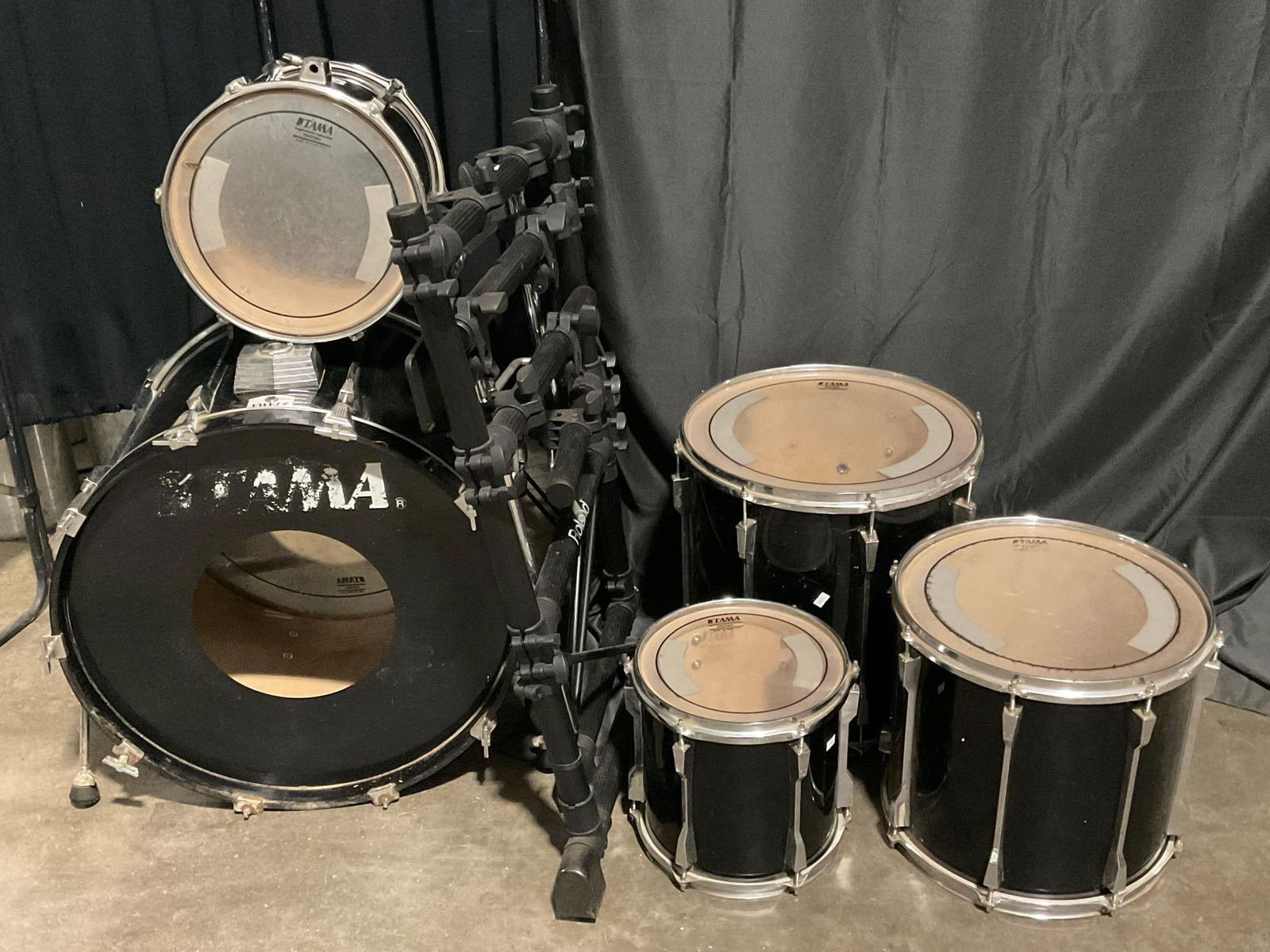 Tama Rockstar Pro Drums, Bass Drum, 2 Floor Toms, Mid Tom & High Tom & Roland Folding Drum Rack (1 of 5)