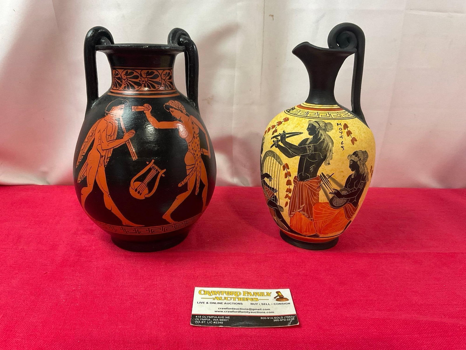 Handmade Pair of Vases, made in ancient style, Amphora & Ewer, 10 inches tall: Appears to be in good shape. The pair are marked on the bottom, they measure approx 10 inches tall. See pics. E-3310