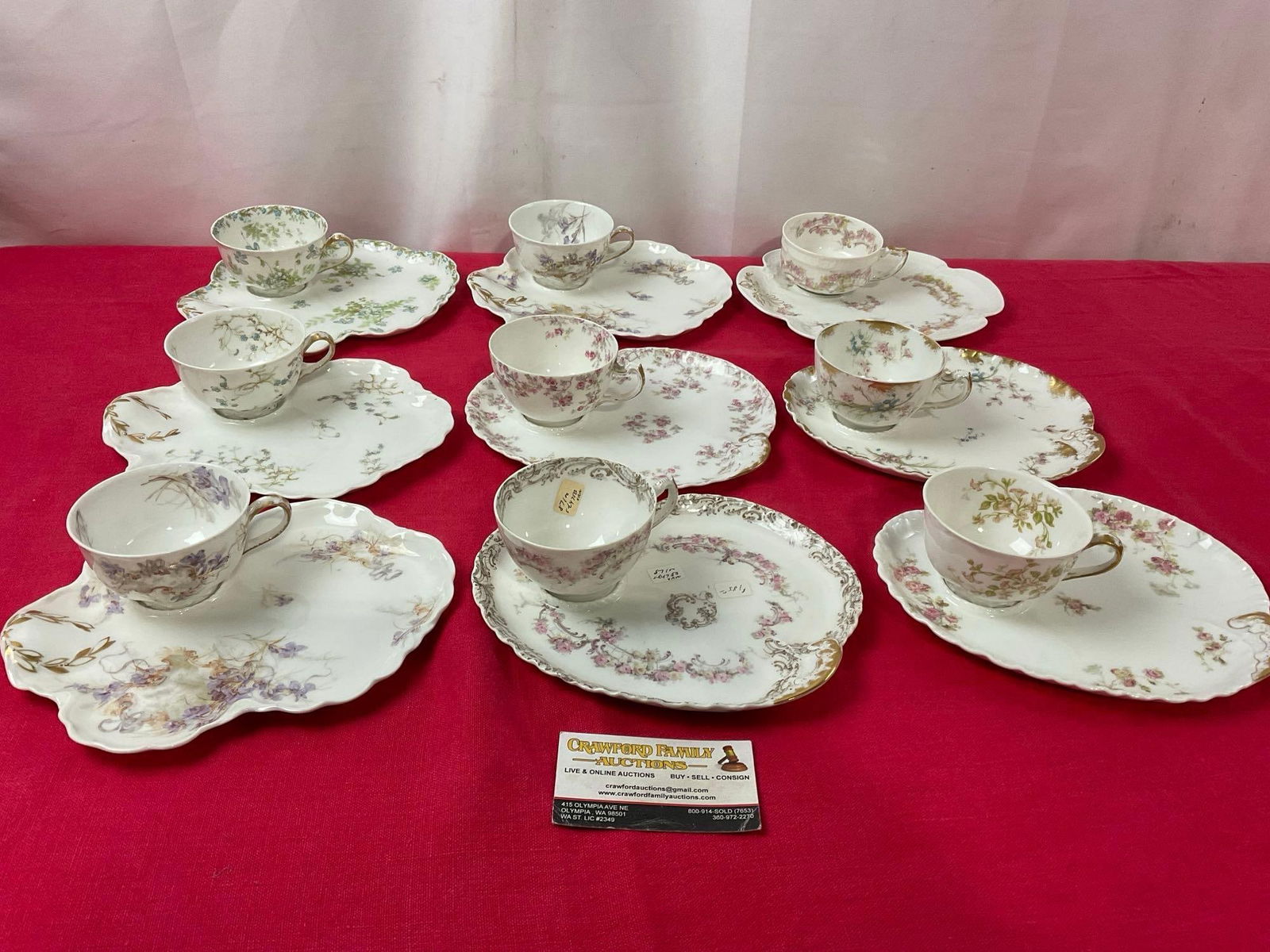 Haviland & Co Limoges China, 9 sets of Toast Plate & Tea Cup, 9 patterns, Floral w/ some gilt (1 of 6)