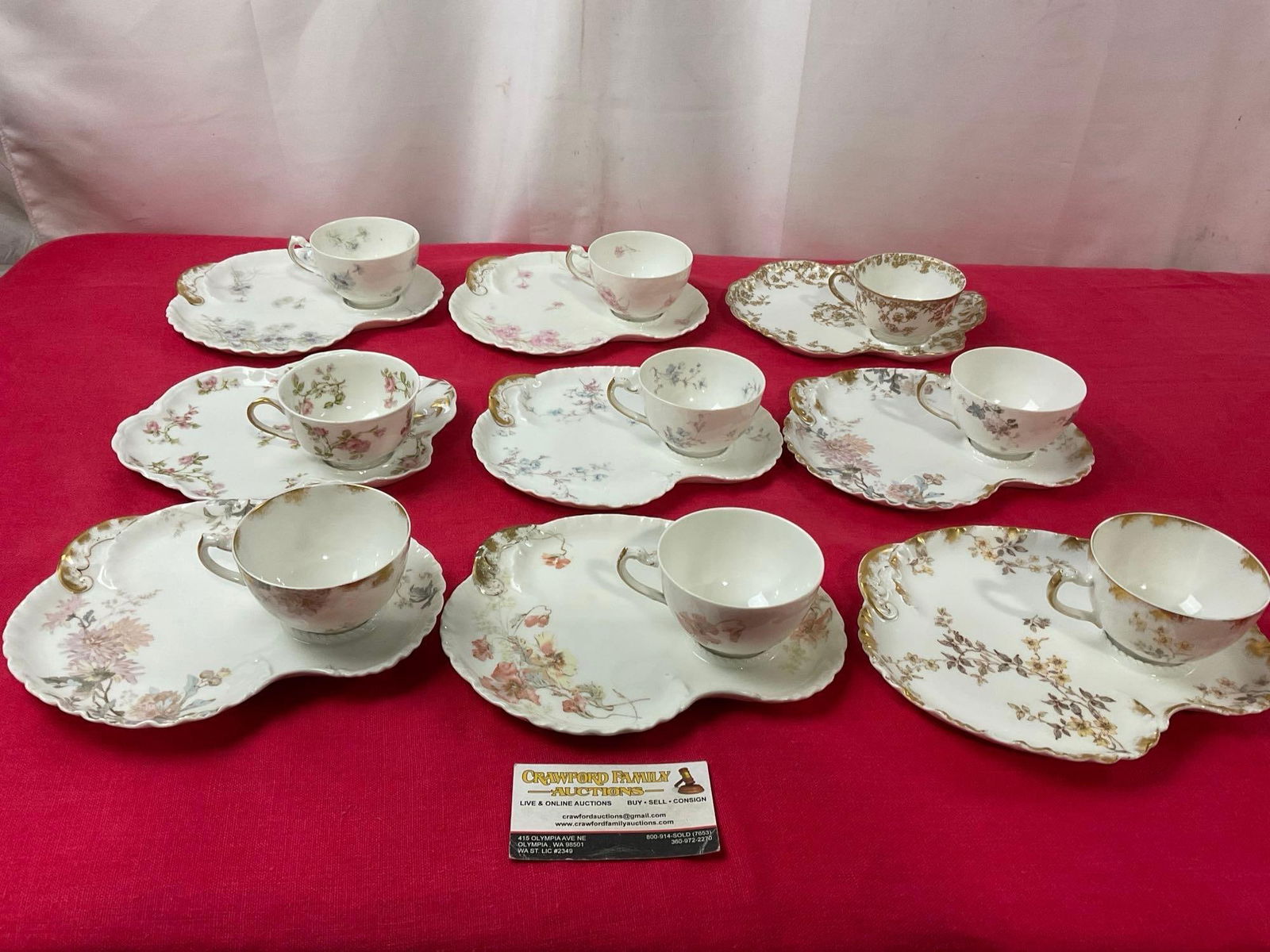 Haviland & Co Limoges China, 9 sets of Toast Plate & Tea Cup, 8 patterns, Floral w/ some gilt (1 of 5)