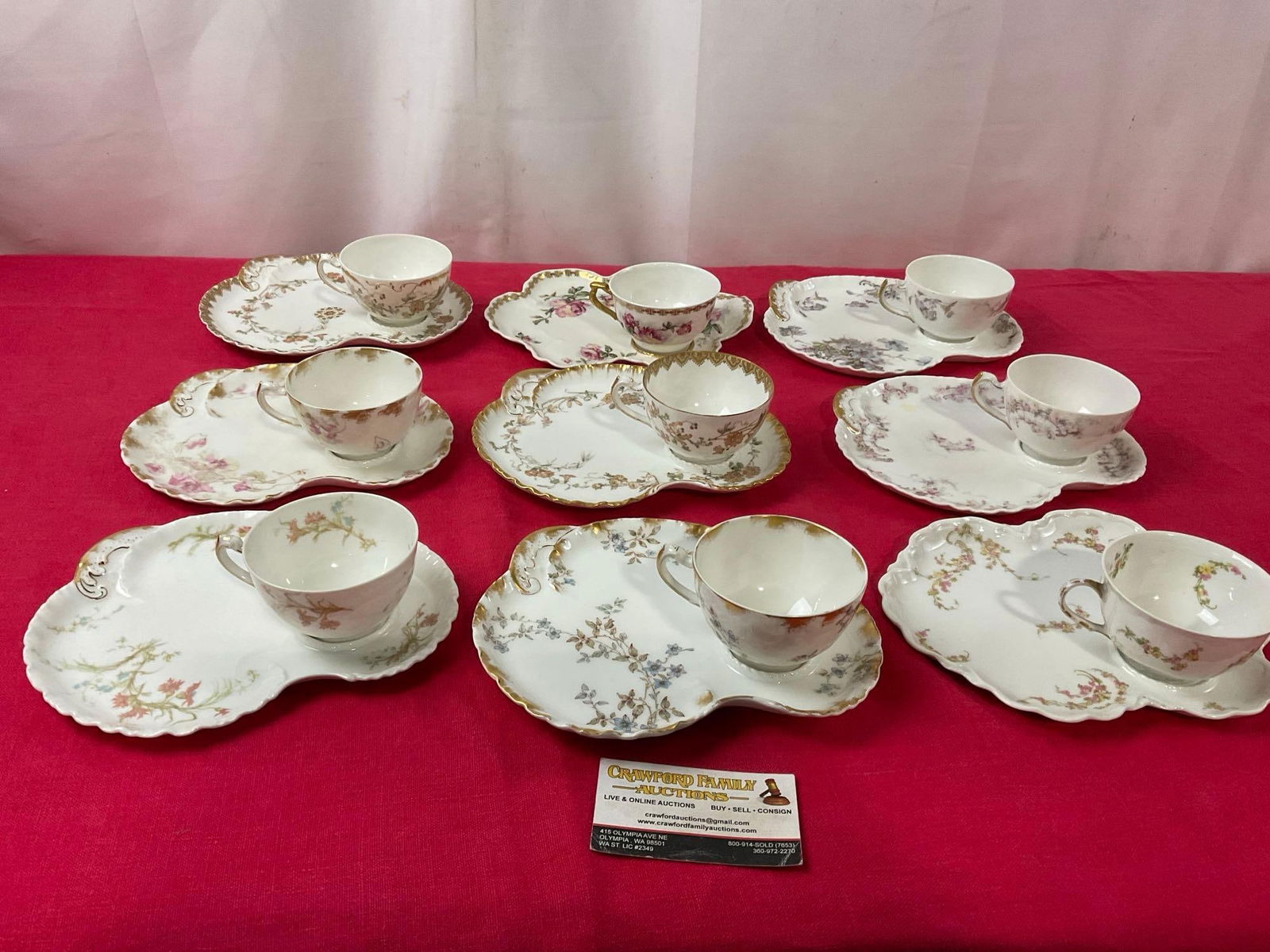 Haviland & Co Limoges China, 9 sets of Toast Plate & Tea Cup, 9 patterns, Floral w/ some gilt (1 of 5)