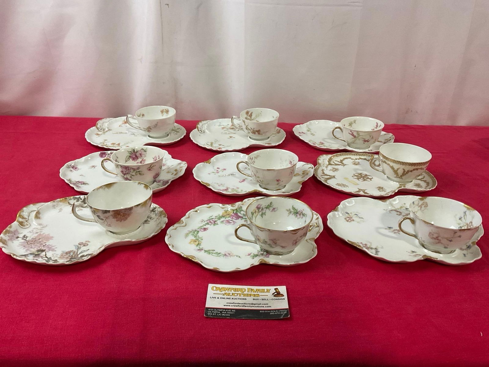 Haviland & Co Limoges China, 9 sets of Toast Plate & Tea Cup, 9 patterns, Floral w/ some gilt (1 of 5)