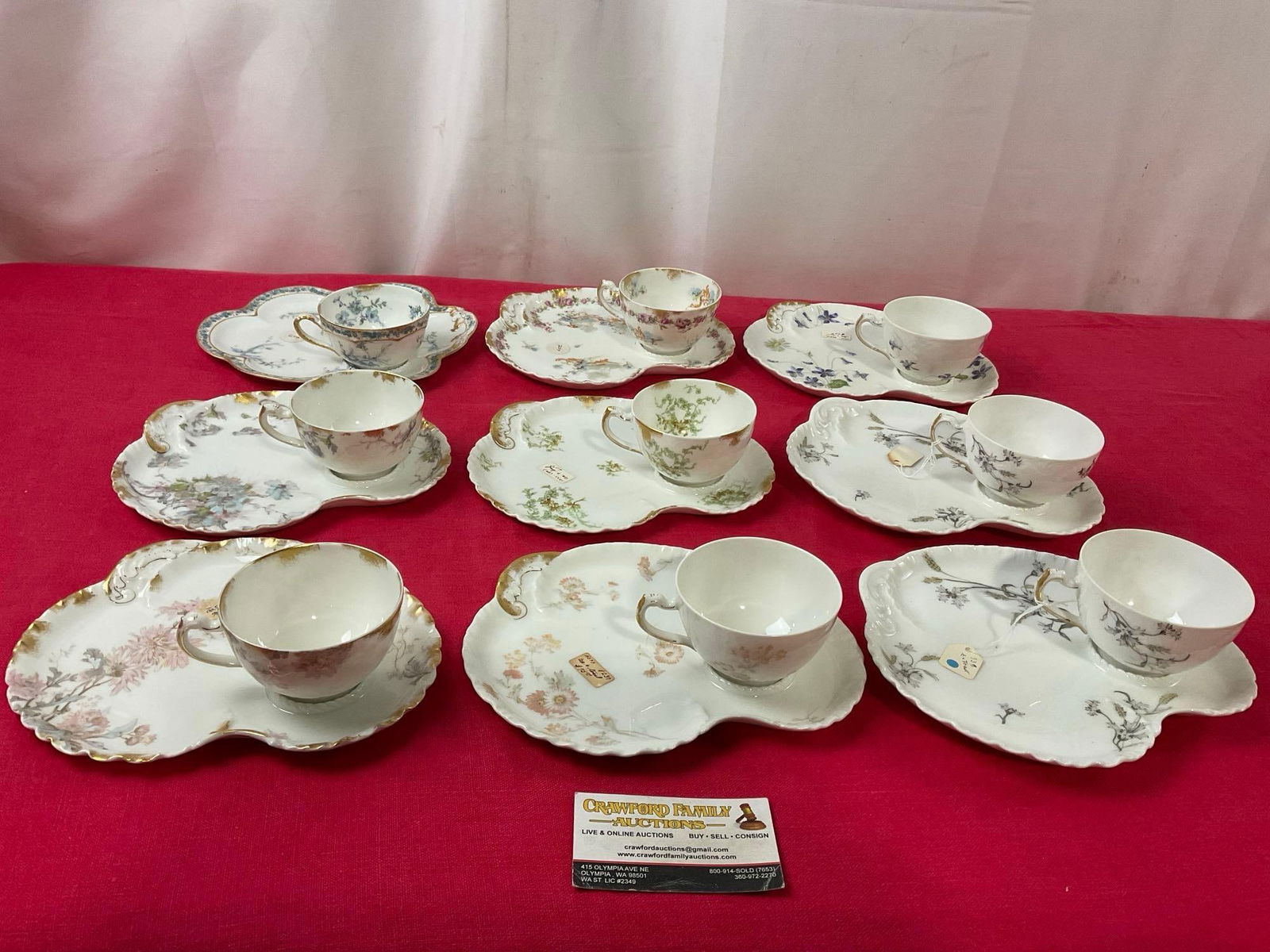 Haviland & Co Limoges China, 9 sets of Toast Plate & Tea Cup, 8 patterns, Floral w/ some gilt (1 of 5)