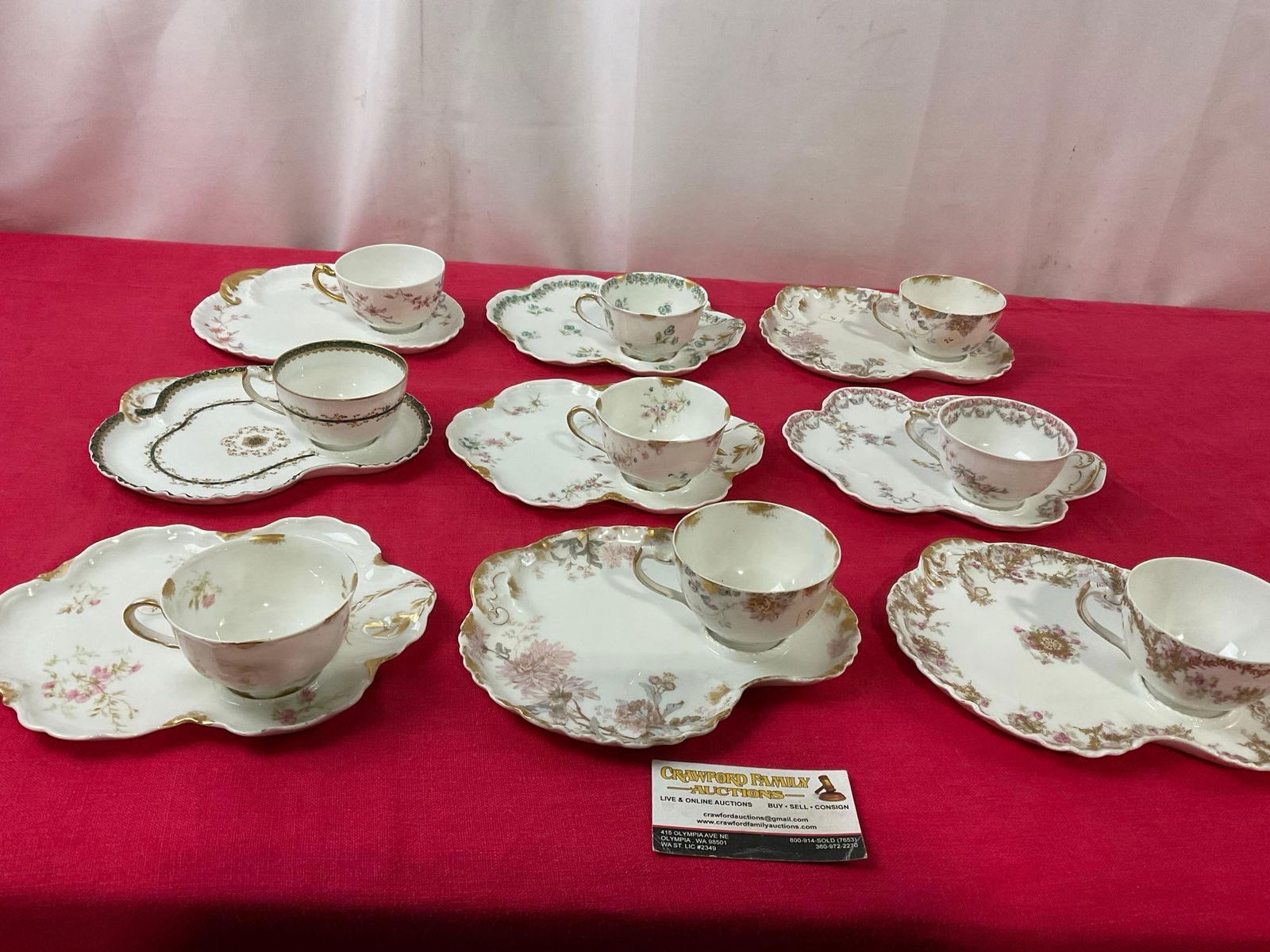 Haviland & Co Limoges China, 9 sets of Toast Plate & Tea Cup, 8 patterns, Floral w/ some gilt (1 of 5)