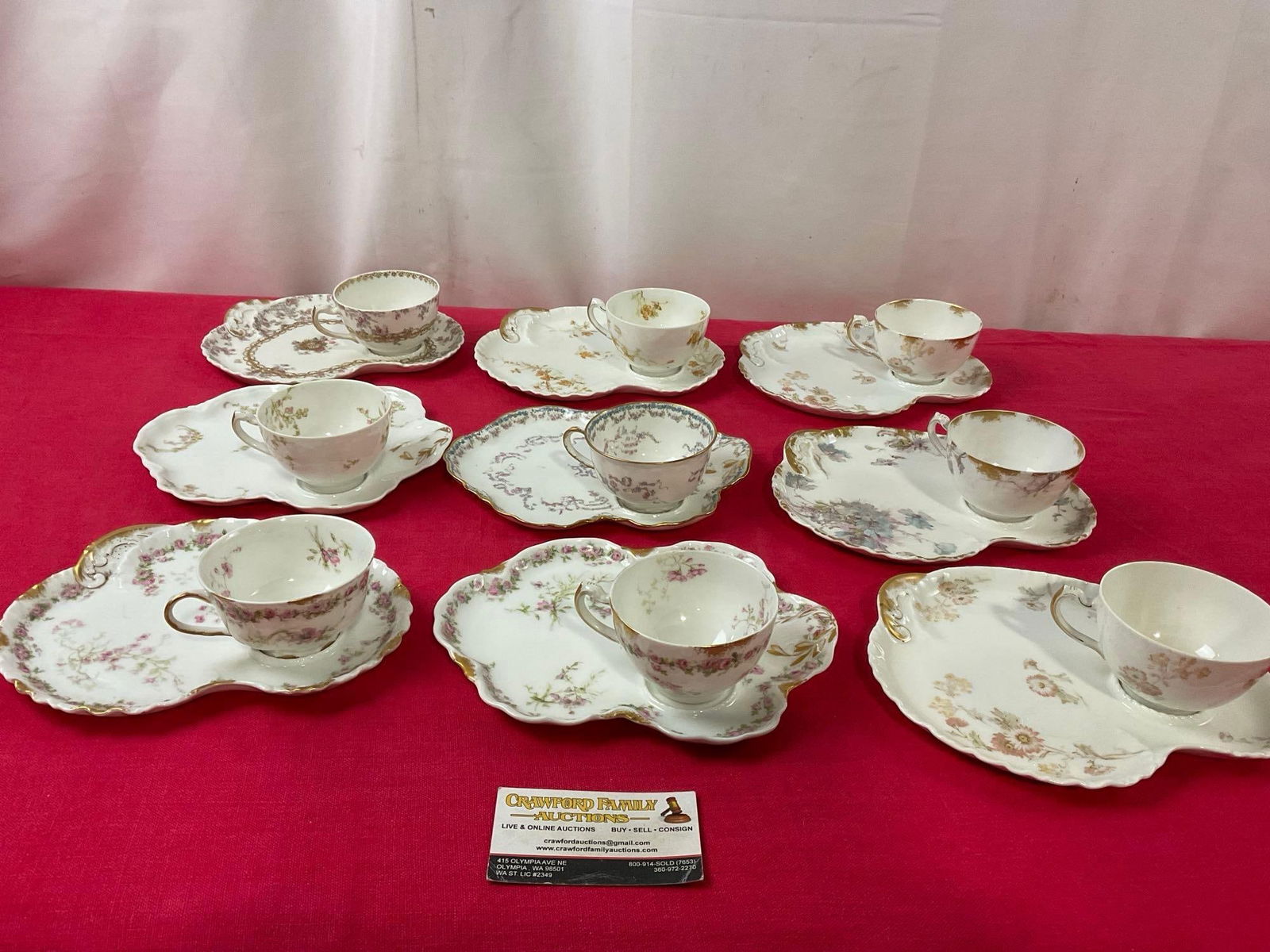 Haviland & Co Limoges China, 9 sets of Toast Plate & Tea Cup, 8 patterns, Floral w/ some gilt (1 of 7)