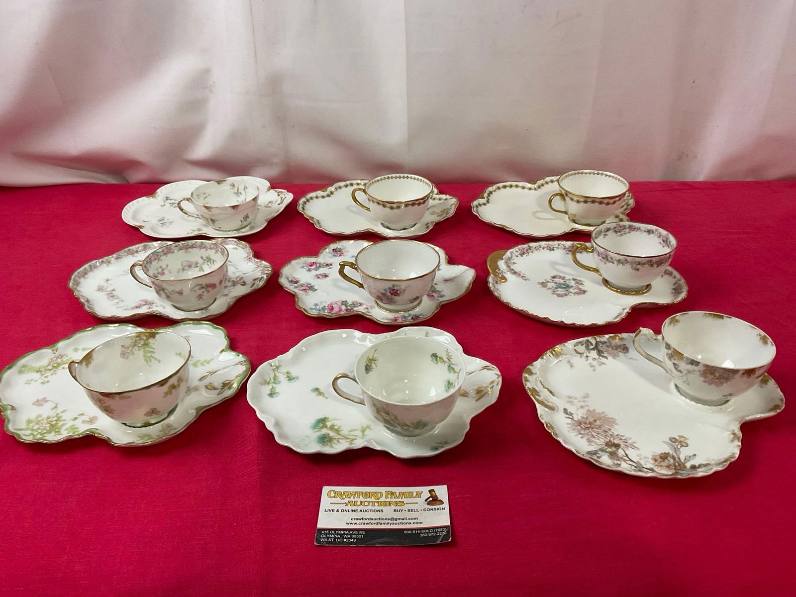 Haviland & Co Limoges China, 9 sets of Toast Plate & Tea Cup, 8 patterns, Floral w/ some gilt (1 of 6)