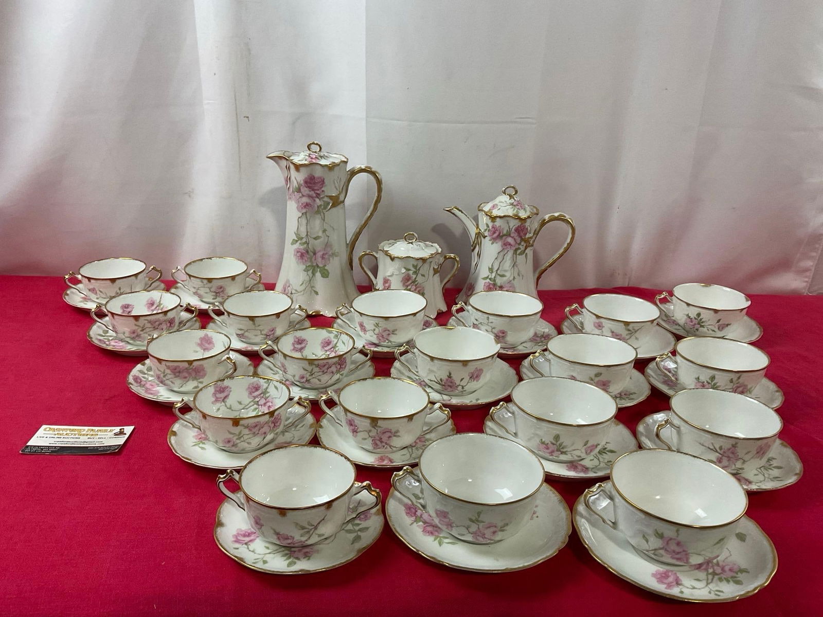 Vintage Haviland & Co Limoges China, Baltimore Rose Pattern Teaset, Chocolate Pot & Sugar, 37 pie... (1 of 6)