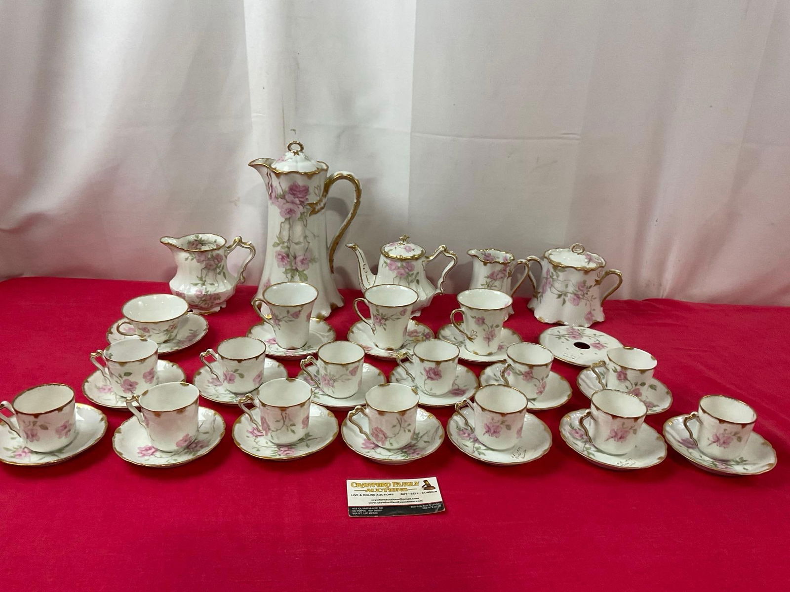 Haviland & Co Limoges China, Baltimore Rose pattern, 40 pcs, various cups & saucers w/ chocolate ... (1 of 6)