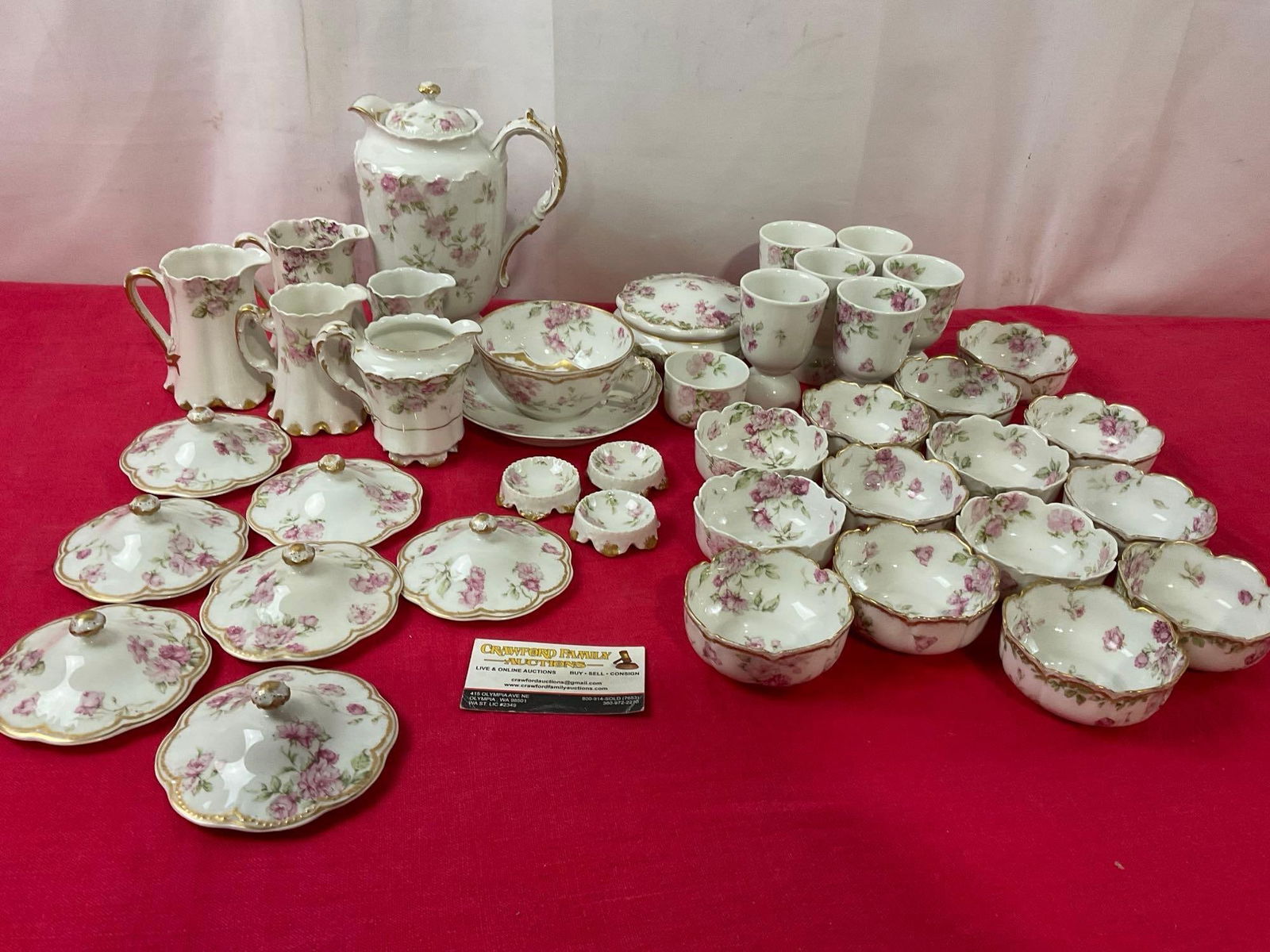 Vintage Haviland & Co Limoges China, Schleiger 39 pattern, many ramekins, egg cups, creamers, & m...: Appears to be in good shape. All of the pieces are marked on the bottom. Handpainted by Limoges, Haviland, with some with extra details. The larger pitcher measures approx 9 inches tall. See pics. E-3