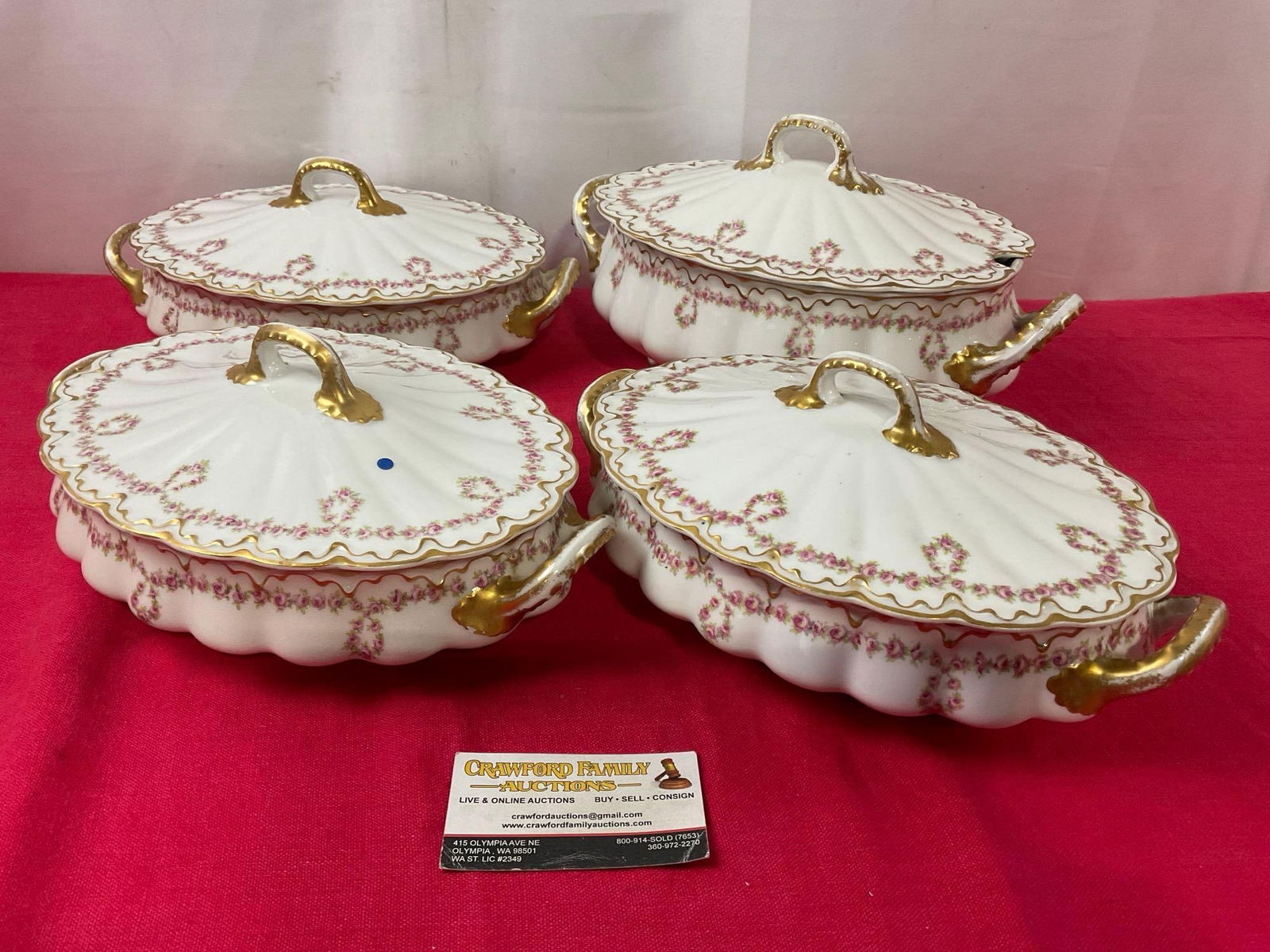 Vintage Theodore Haviland Limoges #319 China, 4 Oval Lidded Soup Tureens, 1 Larger (1 of 4)