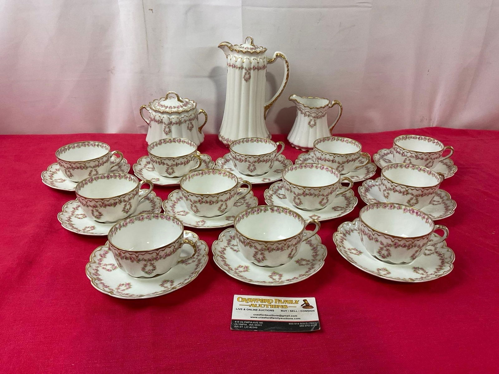 Vintage Theodore Haviland Limoges #319 China, 27 pieces, teacups, saucers, creamer & sugar, teapot (1 of 5)