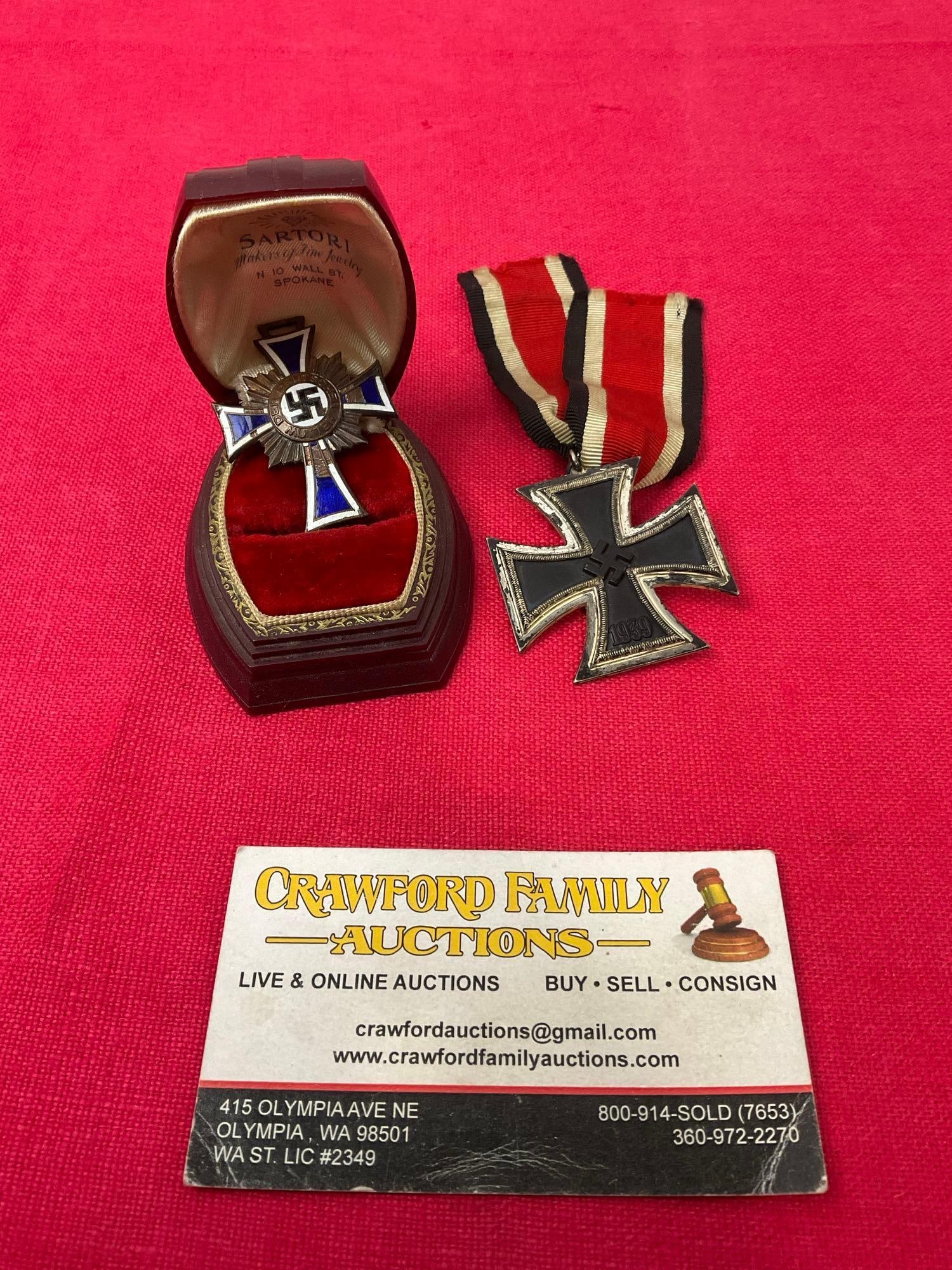 Pair of German WWII Awards, Gustav Brehmer 2nd Class Iron Cross 1939 & Motherscross 1938 (1 of 7)