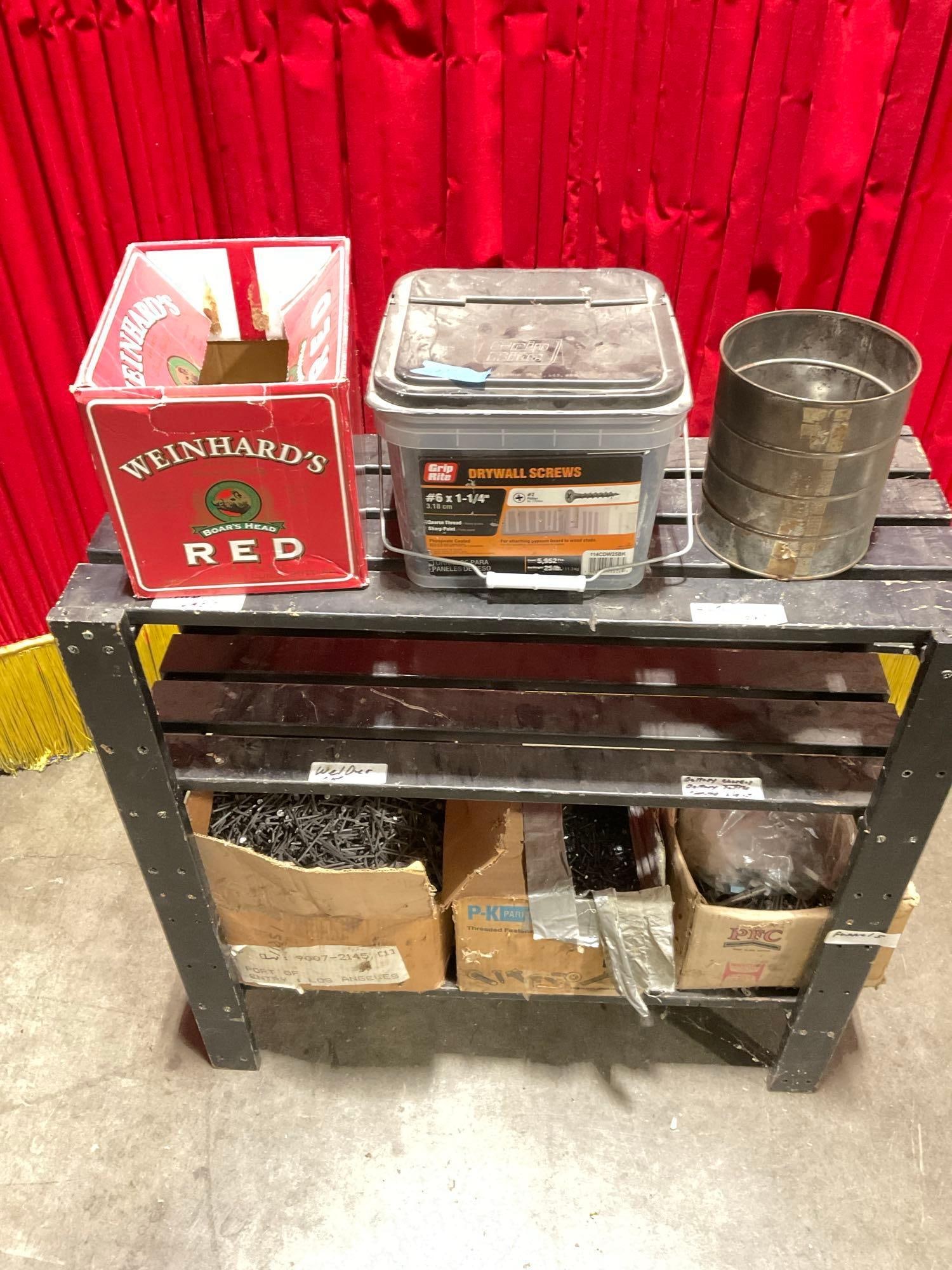 Large Amount of Screws & Fasteners on Wood shelf - Aprrox 75+ Lbs Worth: In fair to good shape. See pics. T-414