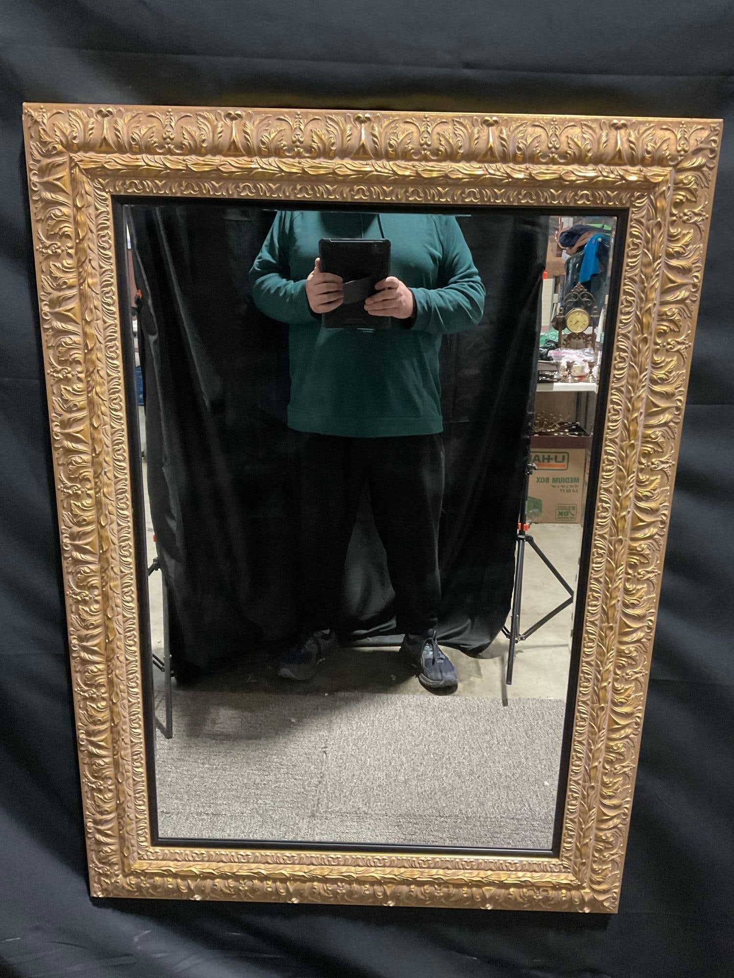 Large Gilt Framed 1 inch Beveled Mirror, 50 x 36 inches (1 of 6)
