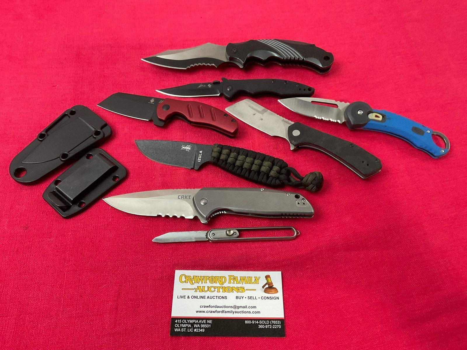 Collection of Pocket Knives, Izula fixed blade, CRKT, Kizer, 2x Kershaw, Buck, Christy in Hard case (1 of 10)