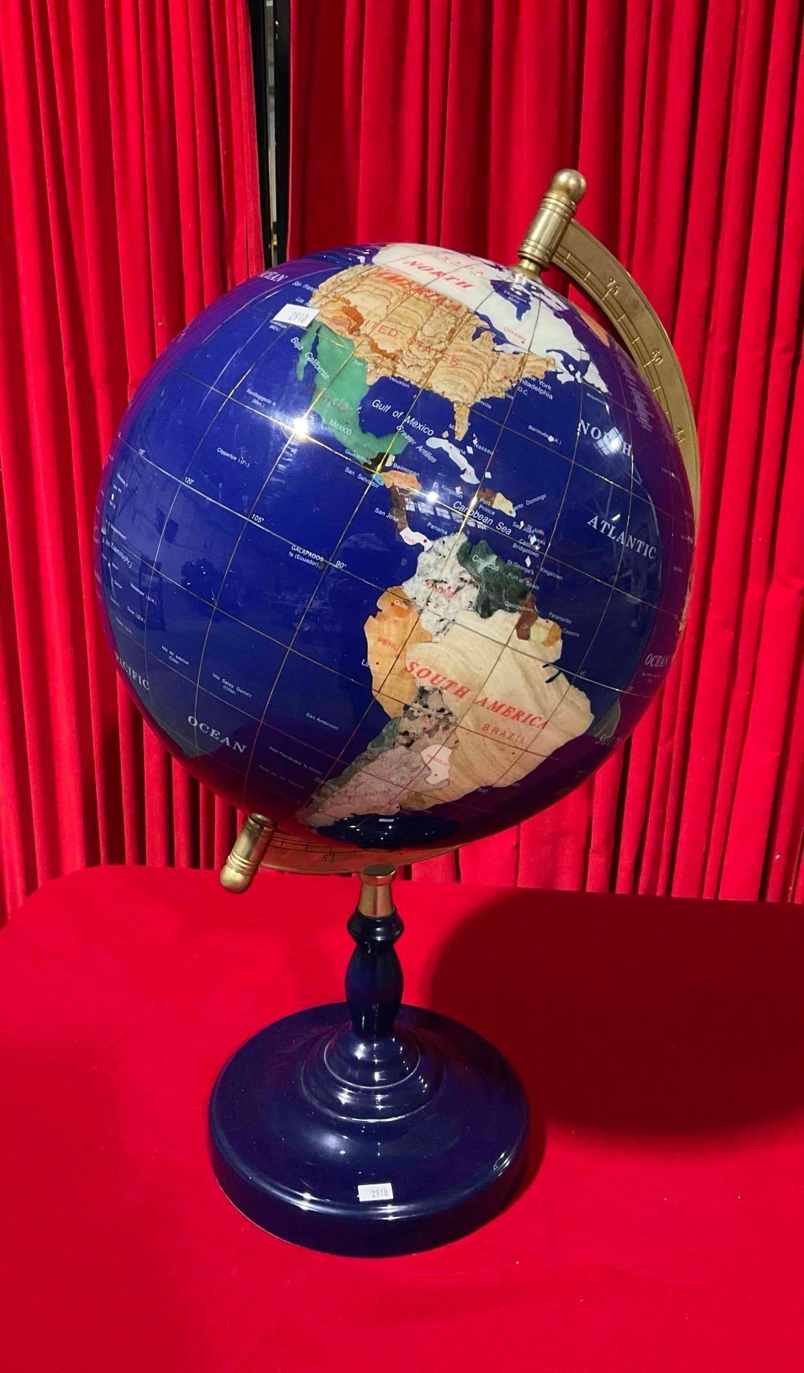 Beautiful Lapis & Brass Globe w/ Semi-Precious Stones. Excellent Condition. See pics. (1 of 5)