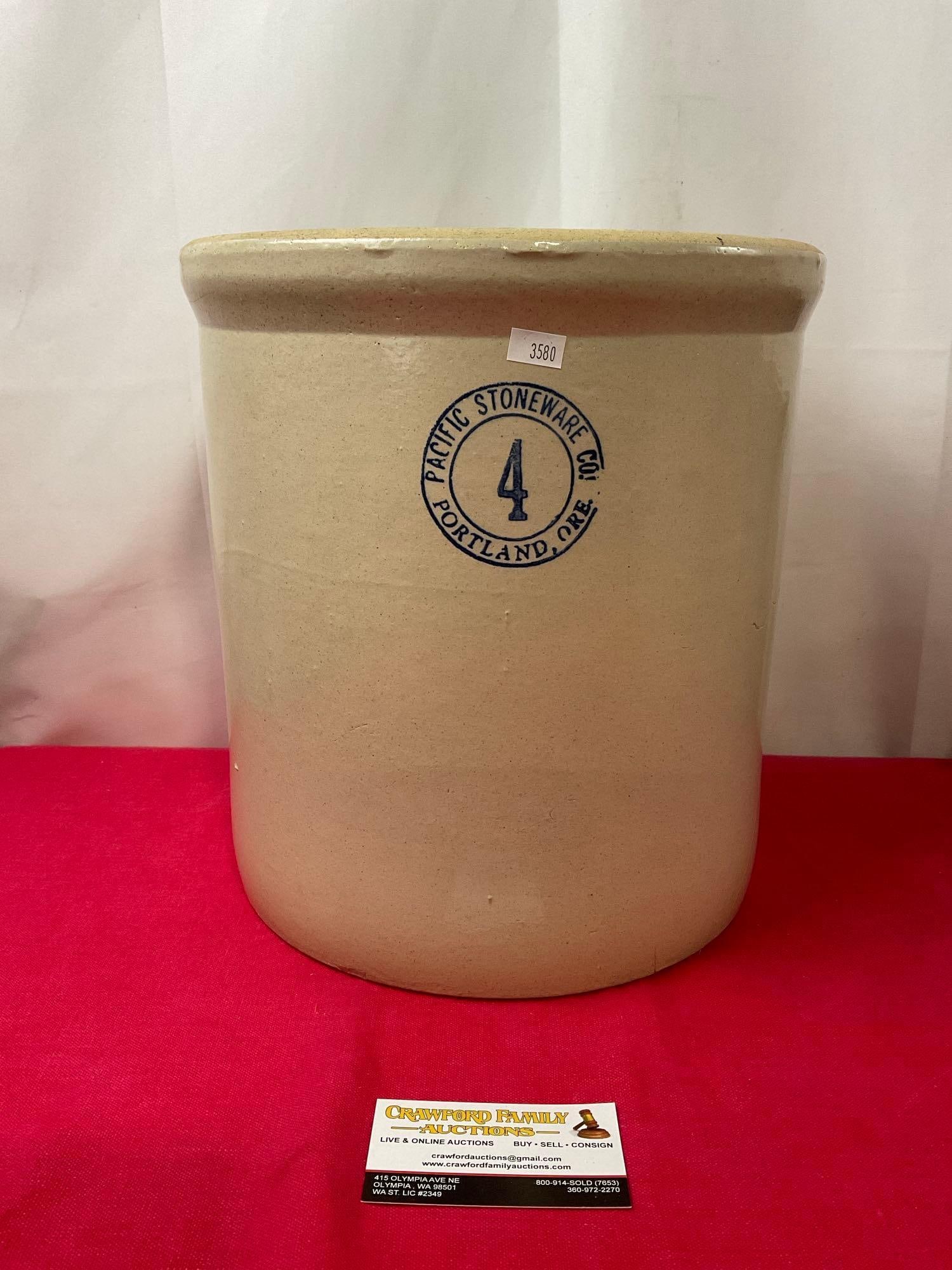 Pacific Stoneware Co. #4 Portland, Ore. 12.5 inches tall, Salt Glazed Crock: Appears to be in good shape. The largest piece measures approx 12.5 inches tall. See pics. E-3580