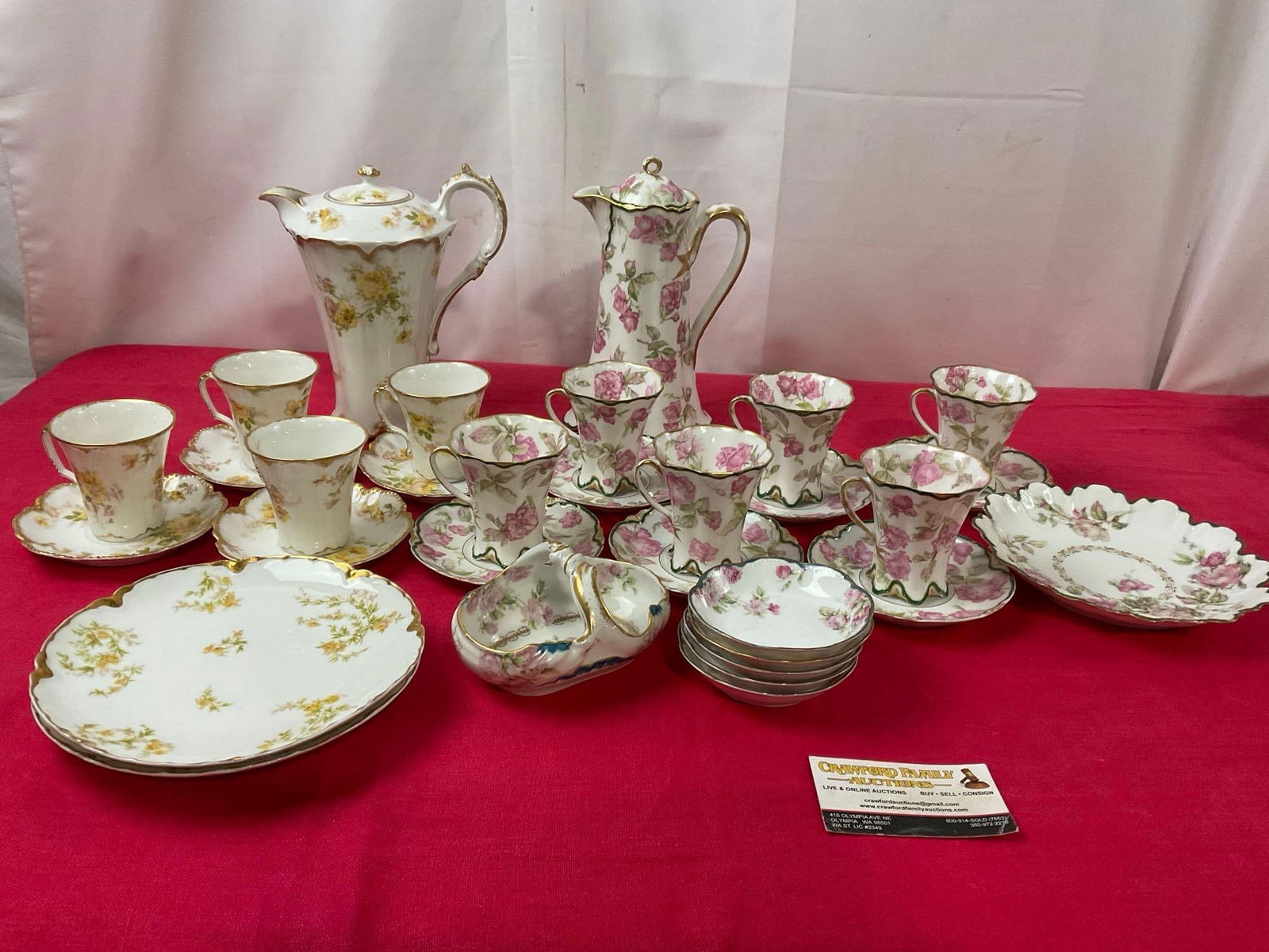 Haviland & Theodore H. Limoges, 2 floral handpainted patterns Yellow 71 & Pink Teasets (1 of 7)