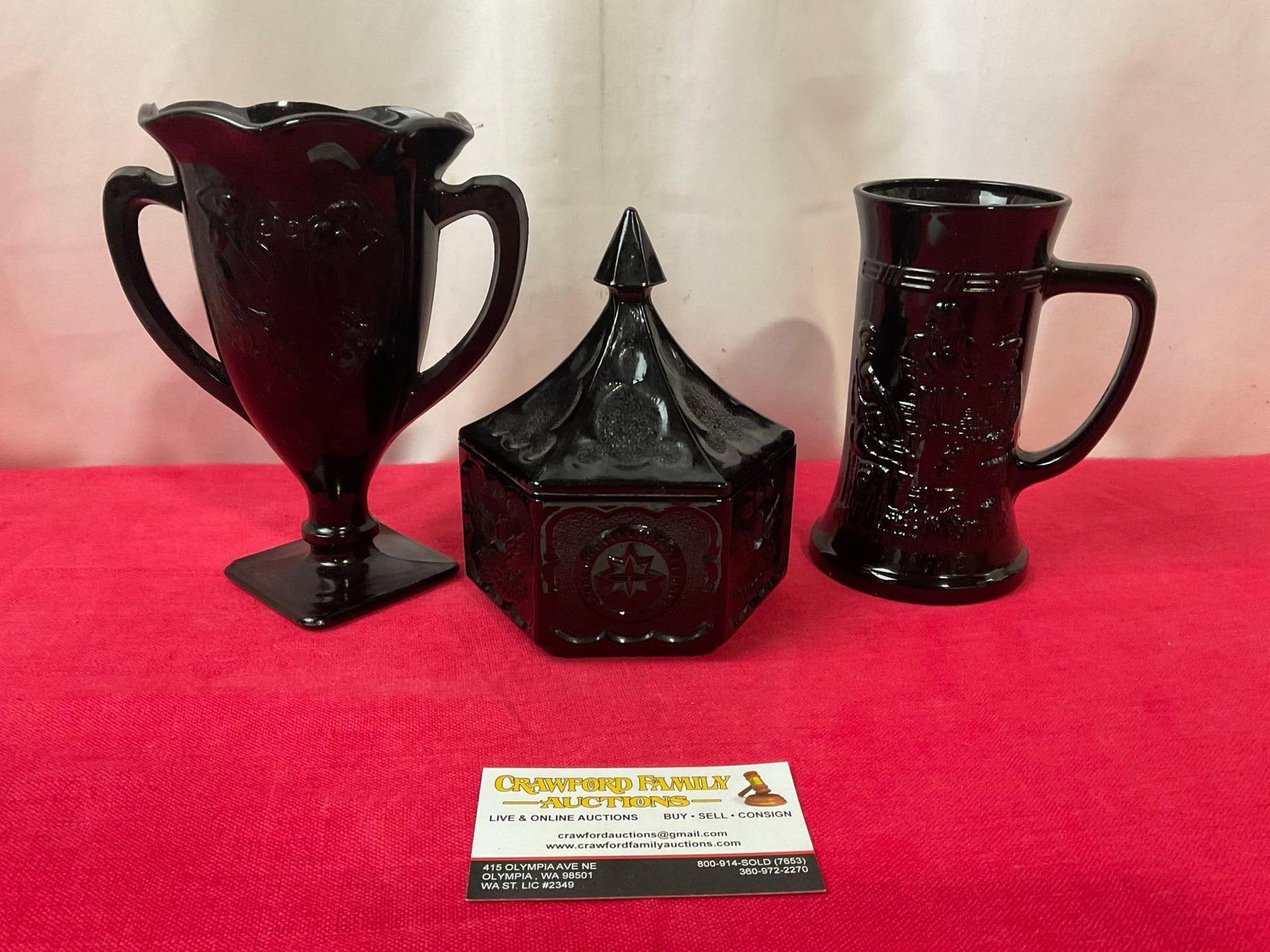 2 Black Indiana Glass pieces, Mug & Lidded Candy dish & LE Smith Black Amethyst dancing Nymph Tro... (1 of 9)