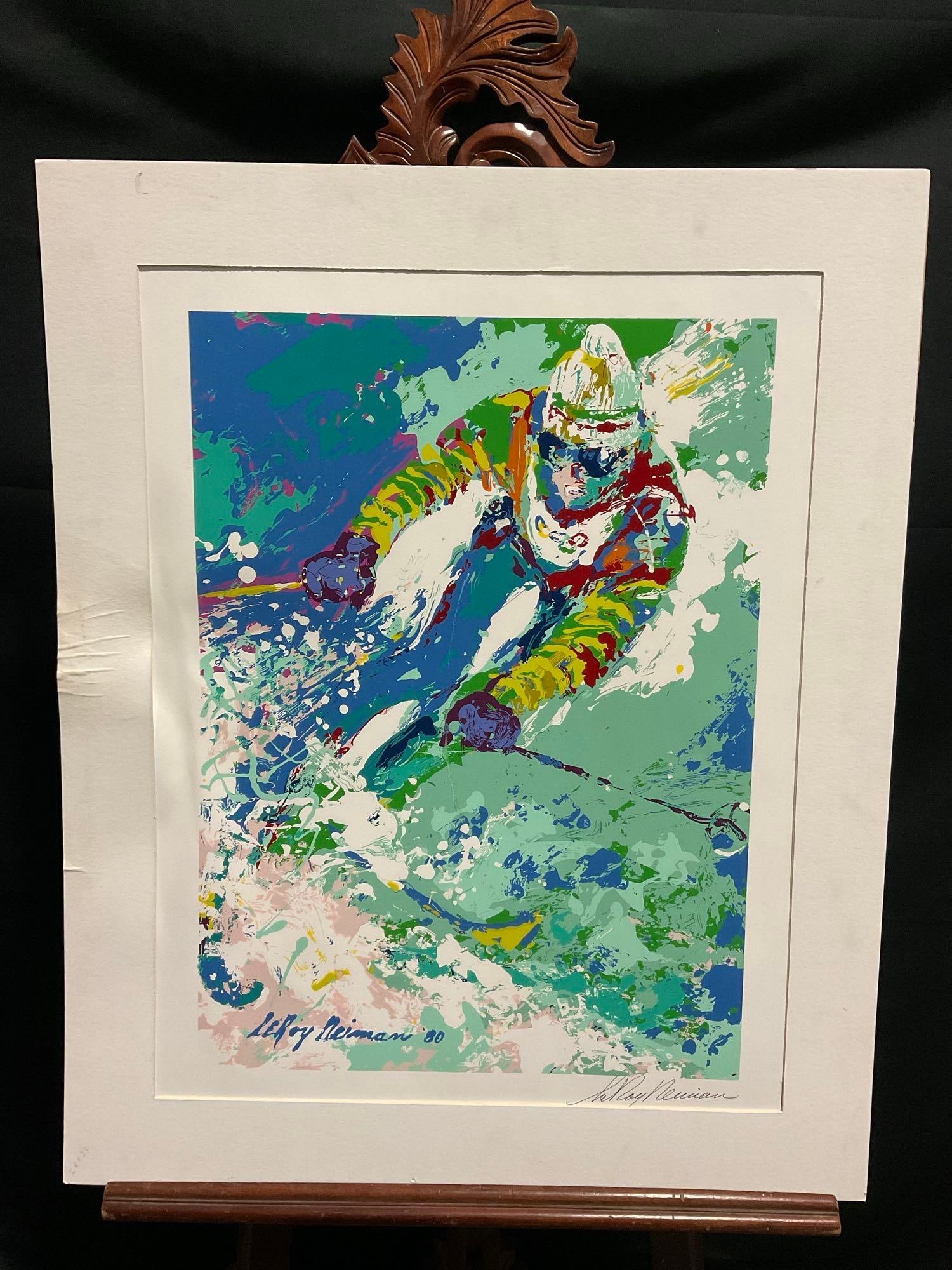 Unframed Serigraph on Paper, 1980 Olympic Skier by Famed Expressionist LeRoy Neiman 1980, 32 x 26... (1 of 8)