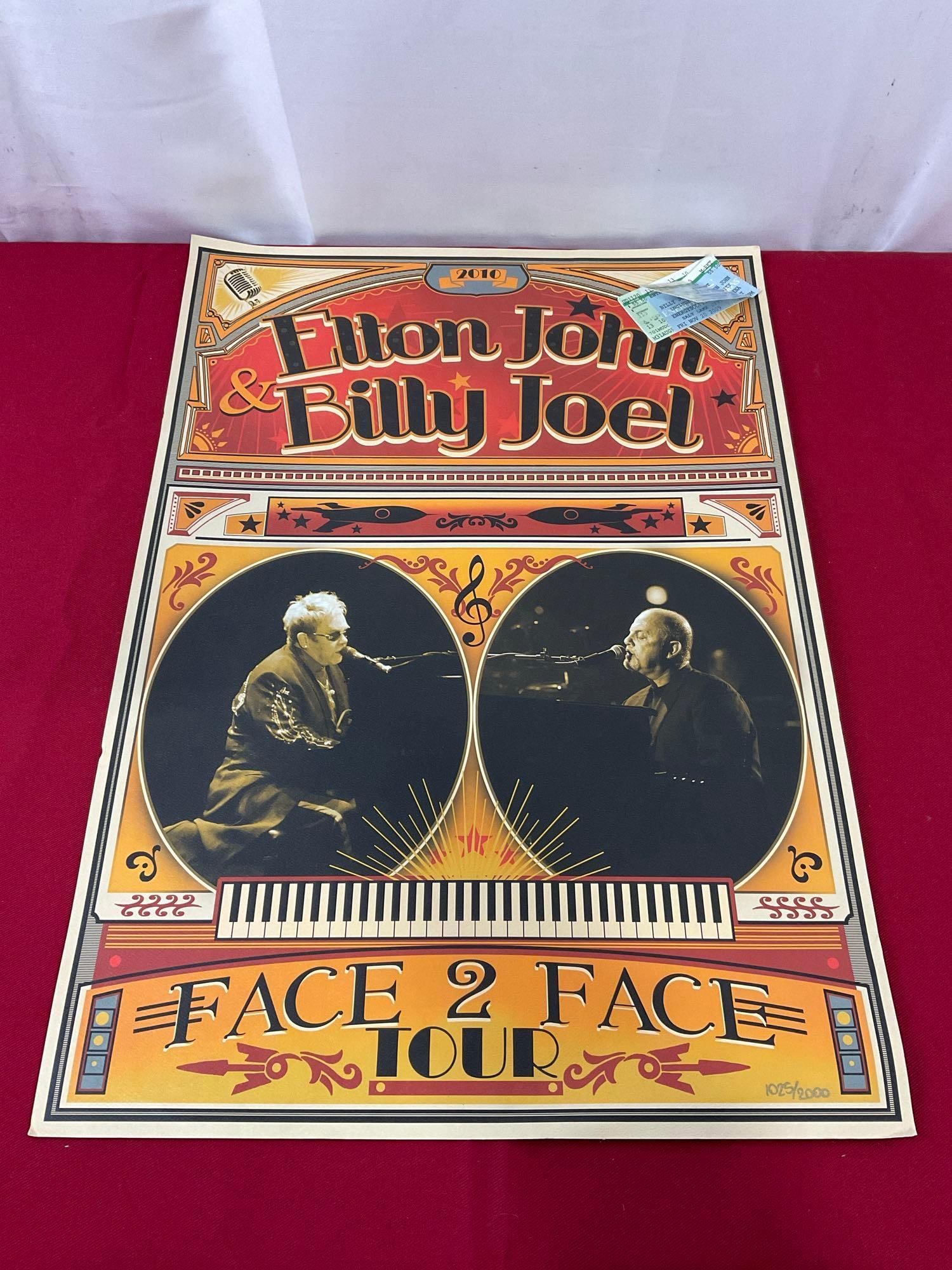 2010 Elton John & Billy Joel Face 2 Face Limited Tour Poster number 1025/ 2000 w/ 2 tickets, (1 of 8)