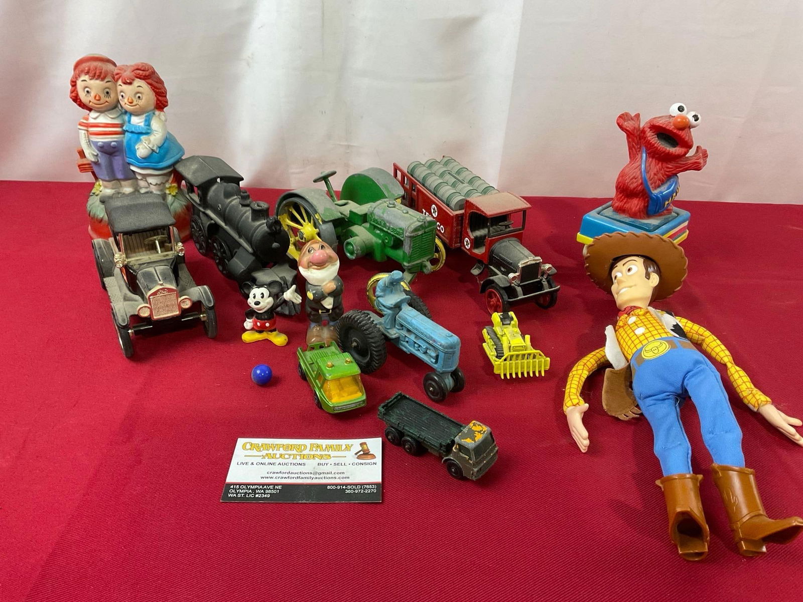 Assortment of Toys, some Vintage Cast Iron, DieCast Texaco Coin Bank, Woody from Toy Story, & more (1 of 8)