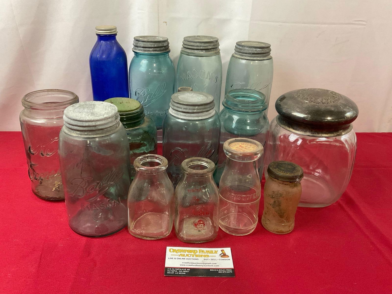 Variety of Vintage Mason Jars, some by Ball, Kerr, Mason. Arsen Milk Bottles, Horseradish & more (1 of 7)