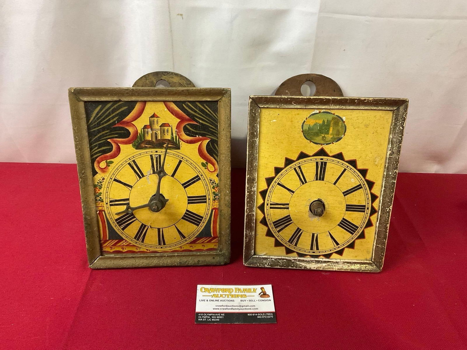 Pair of Antique Black Forest Clocks, no weights, missing one pair of hands (1 of 5)