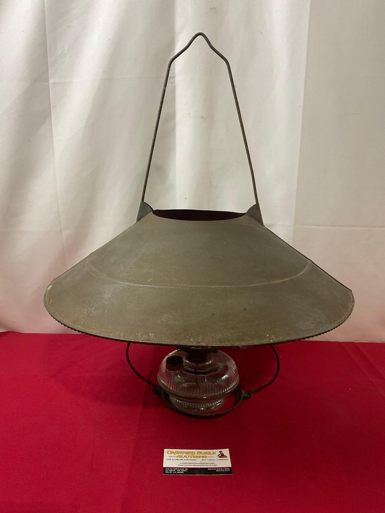 Antique W.B.G. Corp El Dorado Hanging Oil Lamp w/ Large Shade, 22h x 18d inches (1 of 7)