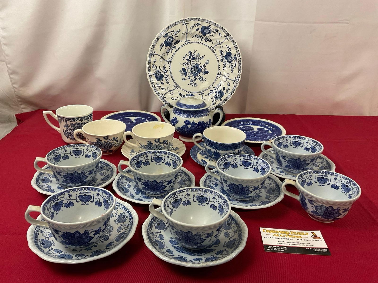 Blue Flow & Transferware China, Approx 23 pieces, Copeland Spode, Adams Ironstone, Globe pottery & (1 of 7)