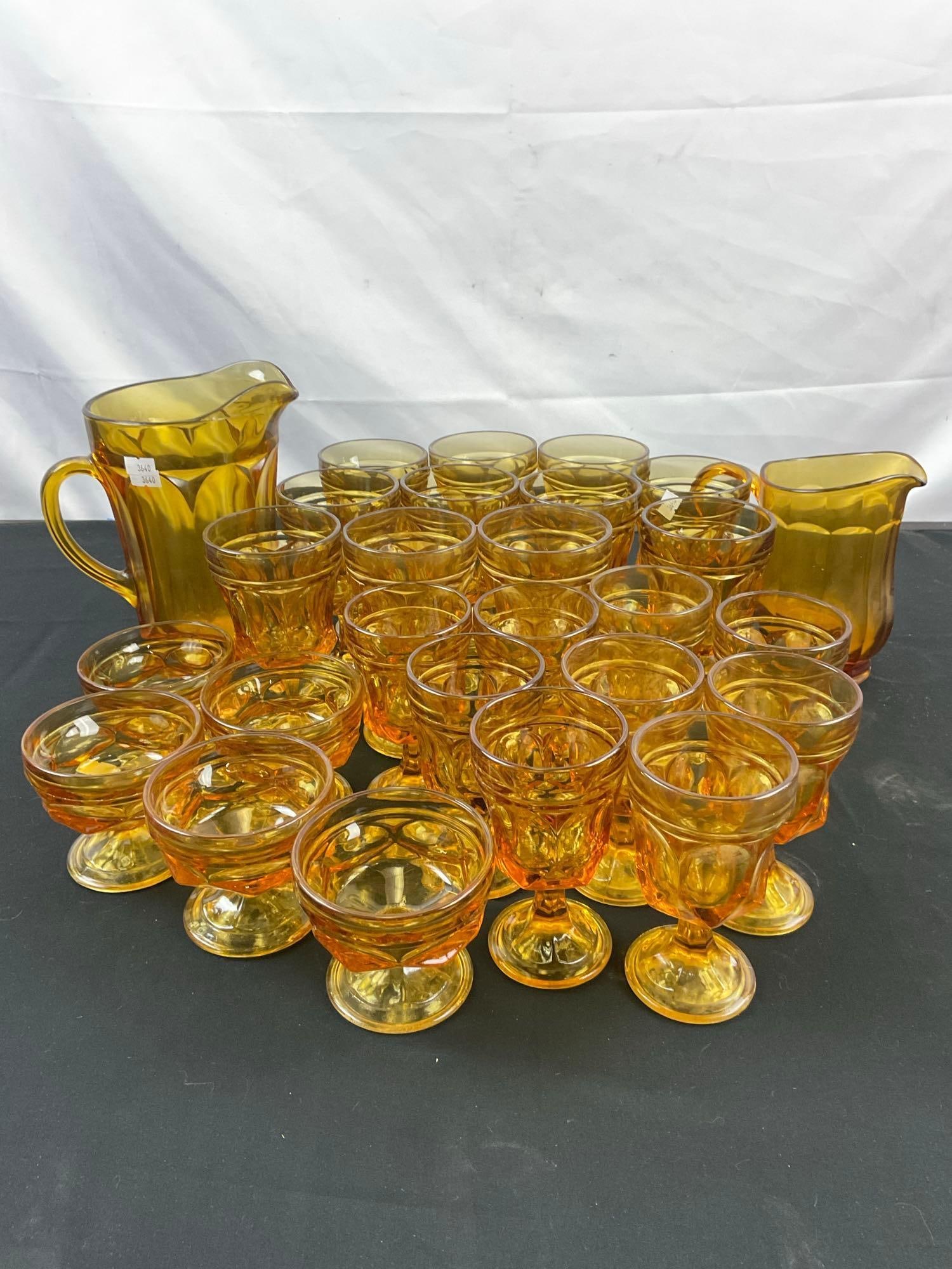 Collection of Vintage Yellow/ Orange Tinted Coin Glasses & Pitchers - See pics - 28pcs (1 of 6)