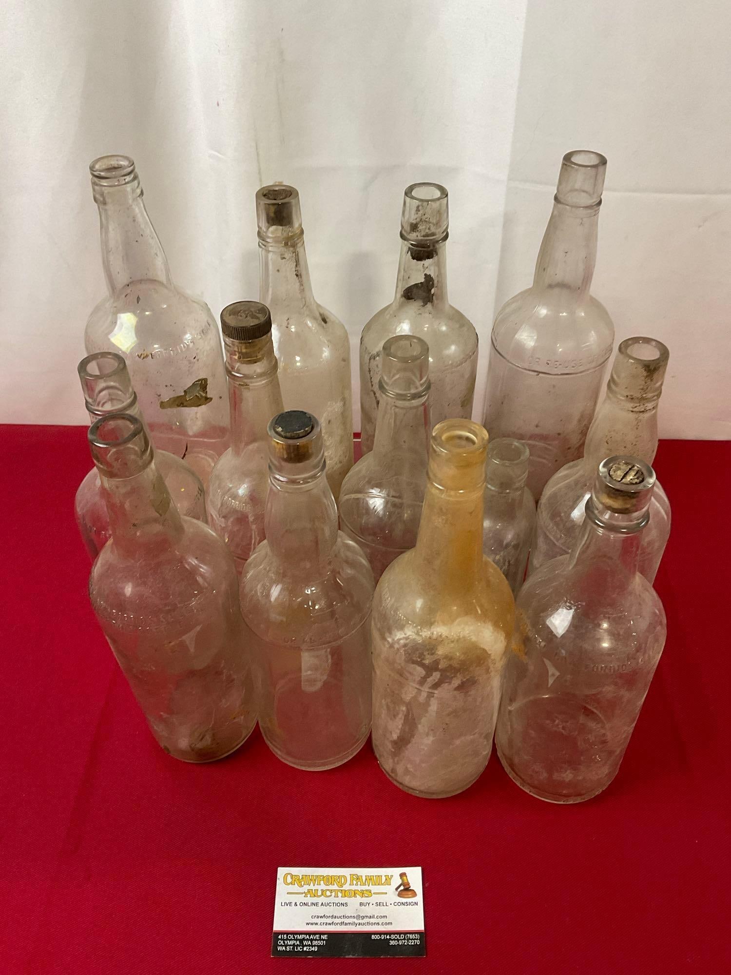 13 pcs Antique Whiskey & Apothecary Bottles, Clear Glass, about 12 inches tall (1 of 6)
