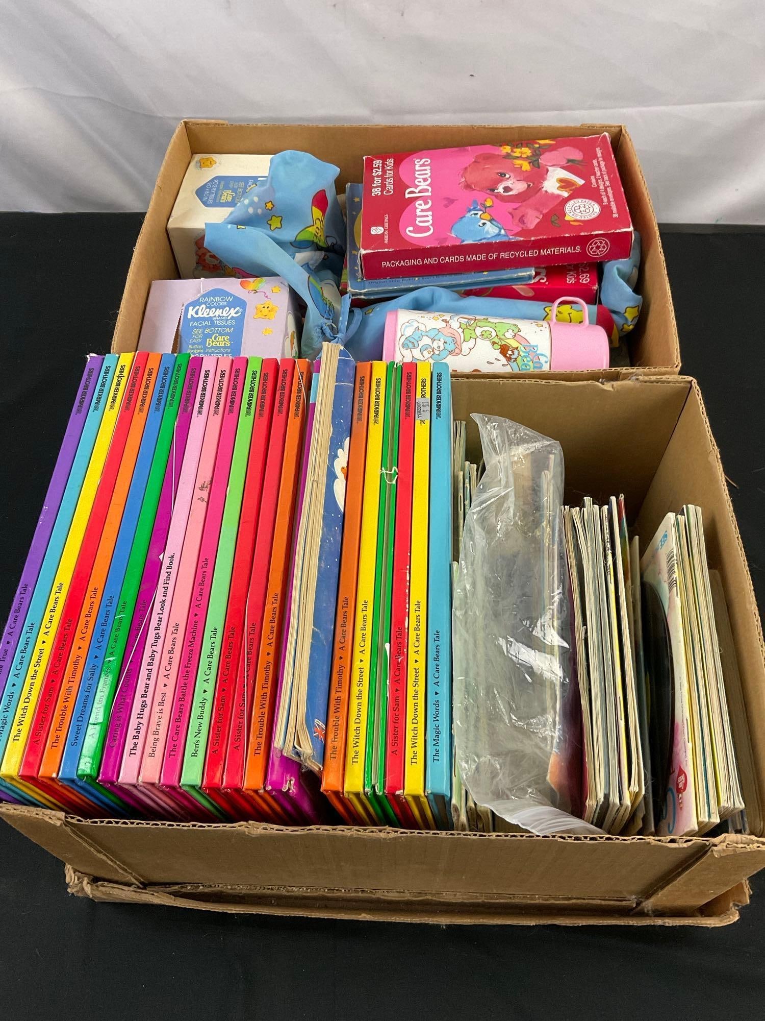 Collection of Vintage Care Bears Books & Collectibles incl. Cards, Kleenex, Cups, Keychains: All in fair to good shape. Nice collection. T-3640