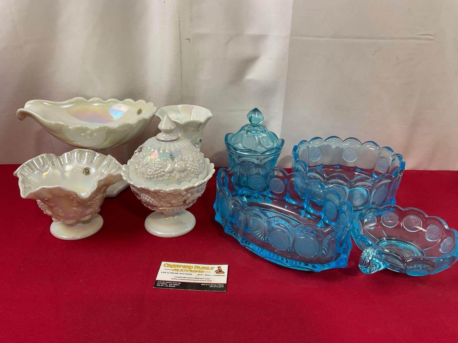 Westmoreland Glass, Iridescent Milk Glass & Blue Coin Glass, Bowls, Footed Compotes, and more (1 of 5)