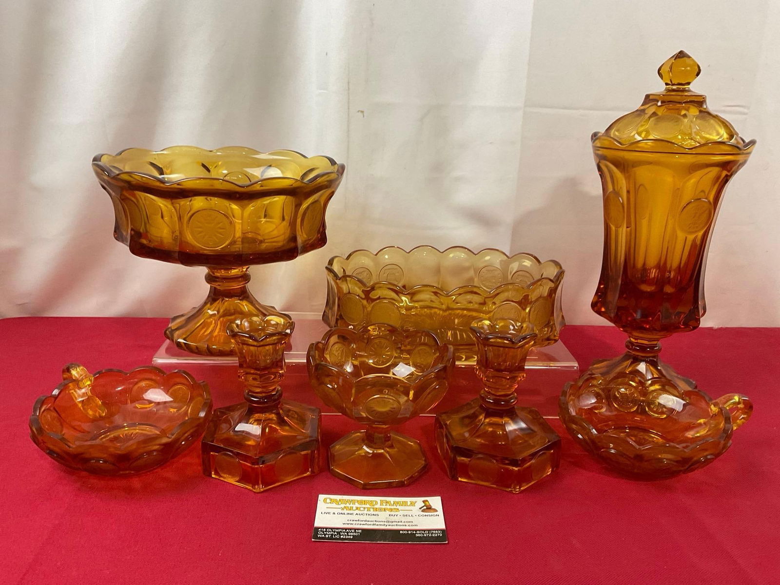 Westmoreland Yellow Amber Glass, Footed Bowls, Oval Veg Bowl, Large Vase, Handled Dishes, 9 piece... (1 of 5)