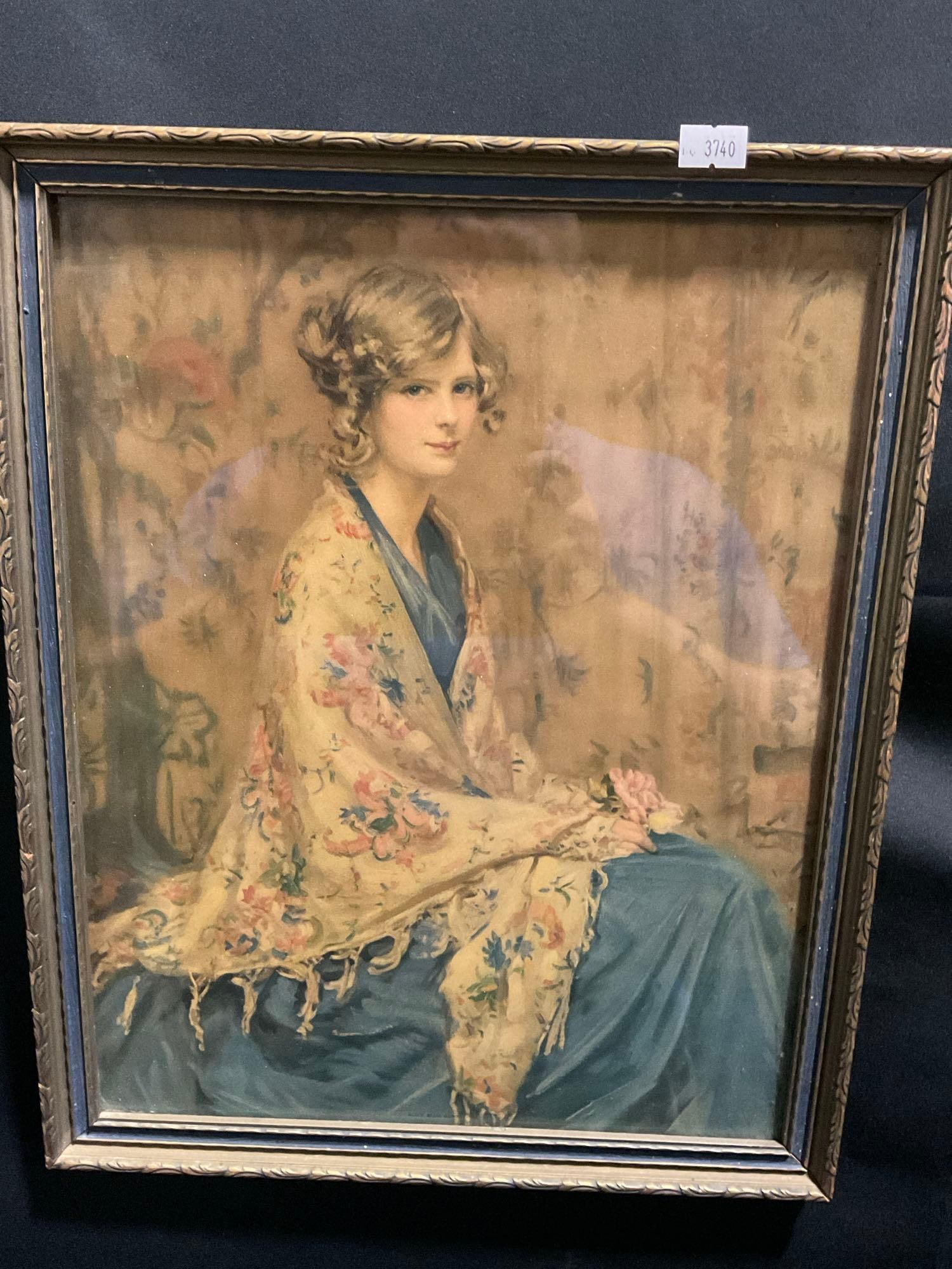 Framed print of an older piece, Alice Roosevelt Longworth Blue Gown by Garratt, 15.5h x 12.5w inc...: Alice Roosevelt Longworth was the eldest child of U.S. president Theodore Roosevelt and his only child with his first wife, Alice Hathaway Lee Roosevelt. Appears to be in good shape. The outside 